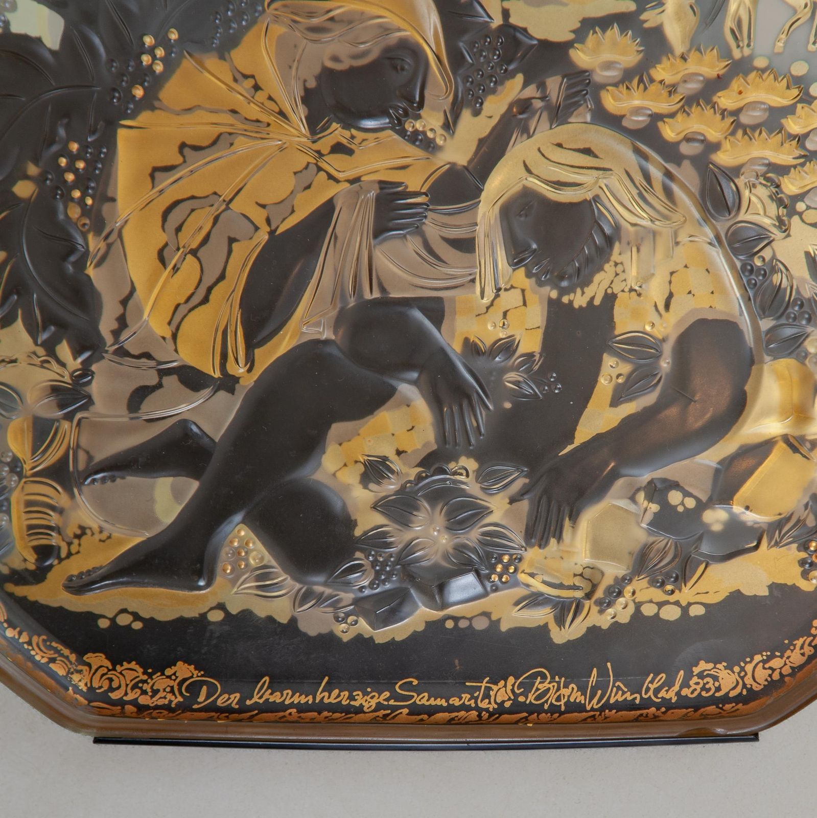 photo furniture Wall Mounted Frosted Glass Art Object With The Parable Of The Good Samaritan