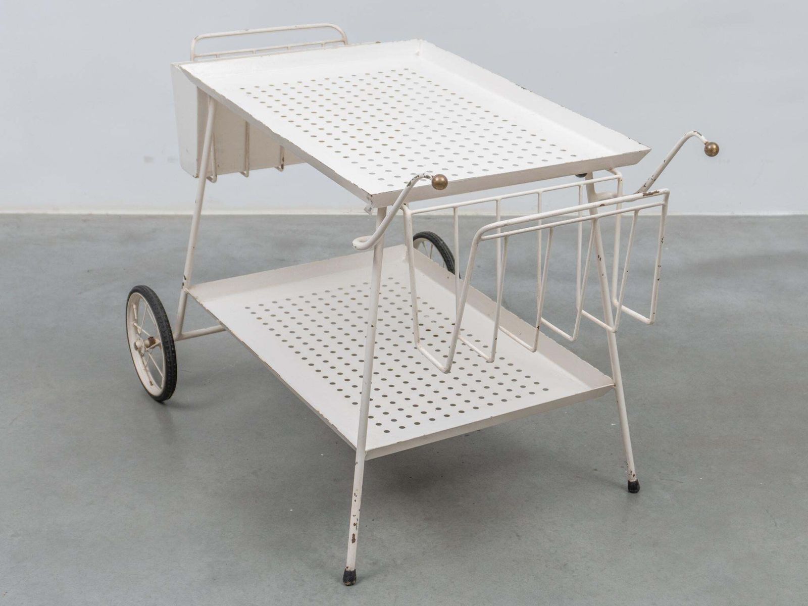 Outdoor Serve Table With Sheet Metal Perforated Rectangular Tray, 1950s photo vintage