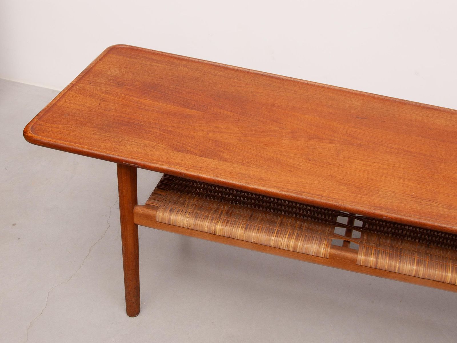 Hans Wegner Coffee Table Model 'At 10' Teak And Cane, Made In Denmark, 1950s photo for sale