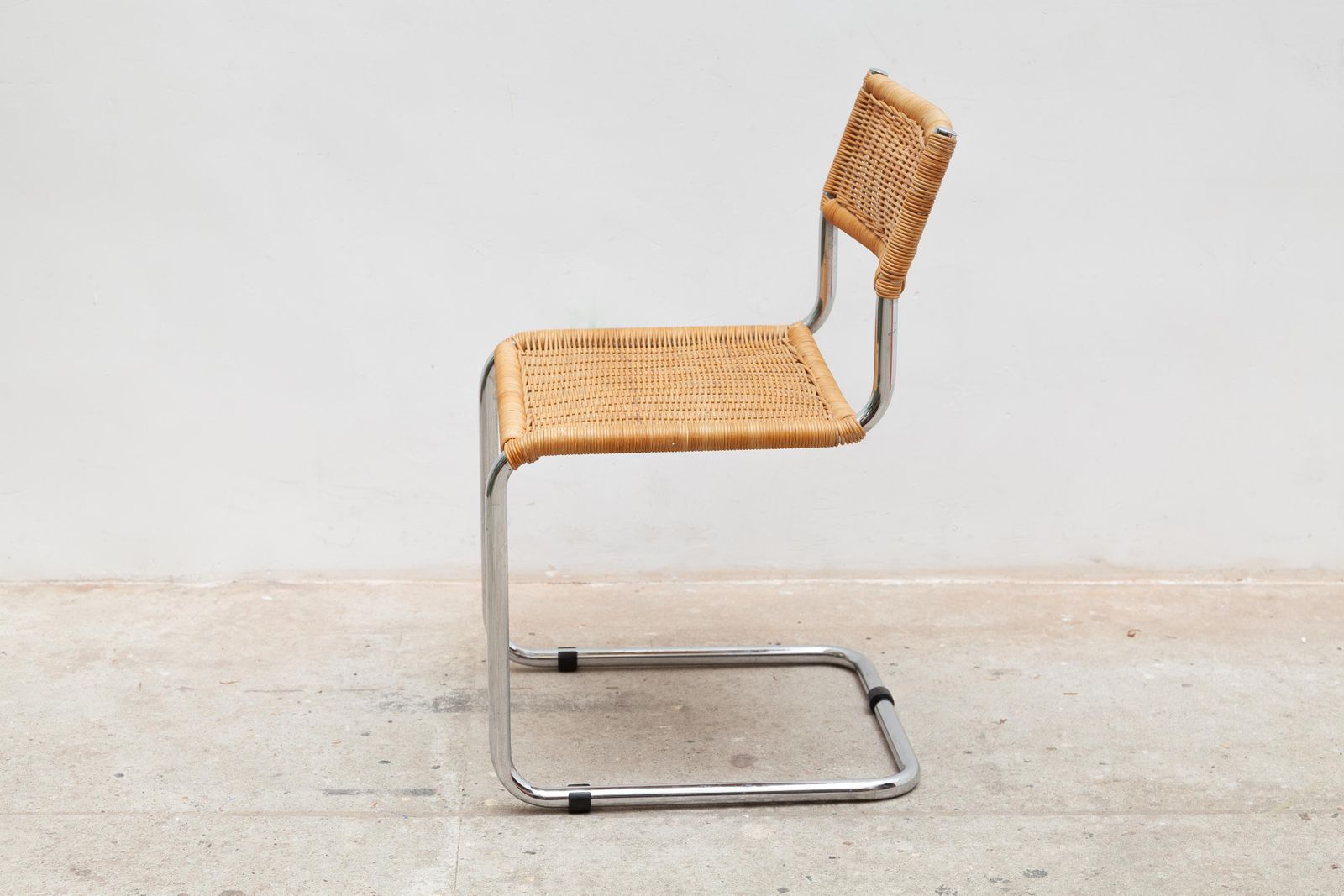 Set Of Two Bauhaus Cantilever Chrome Woven Rattan Side Chairs 1960s Italy photo 1696.0