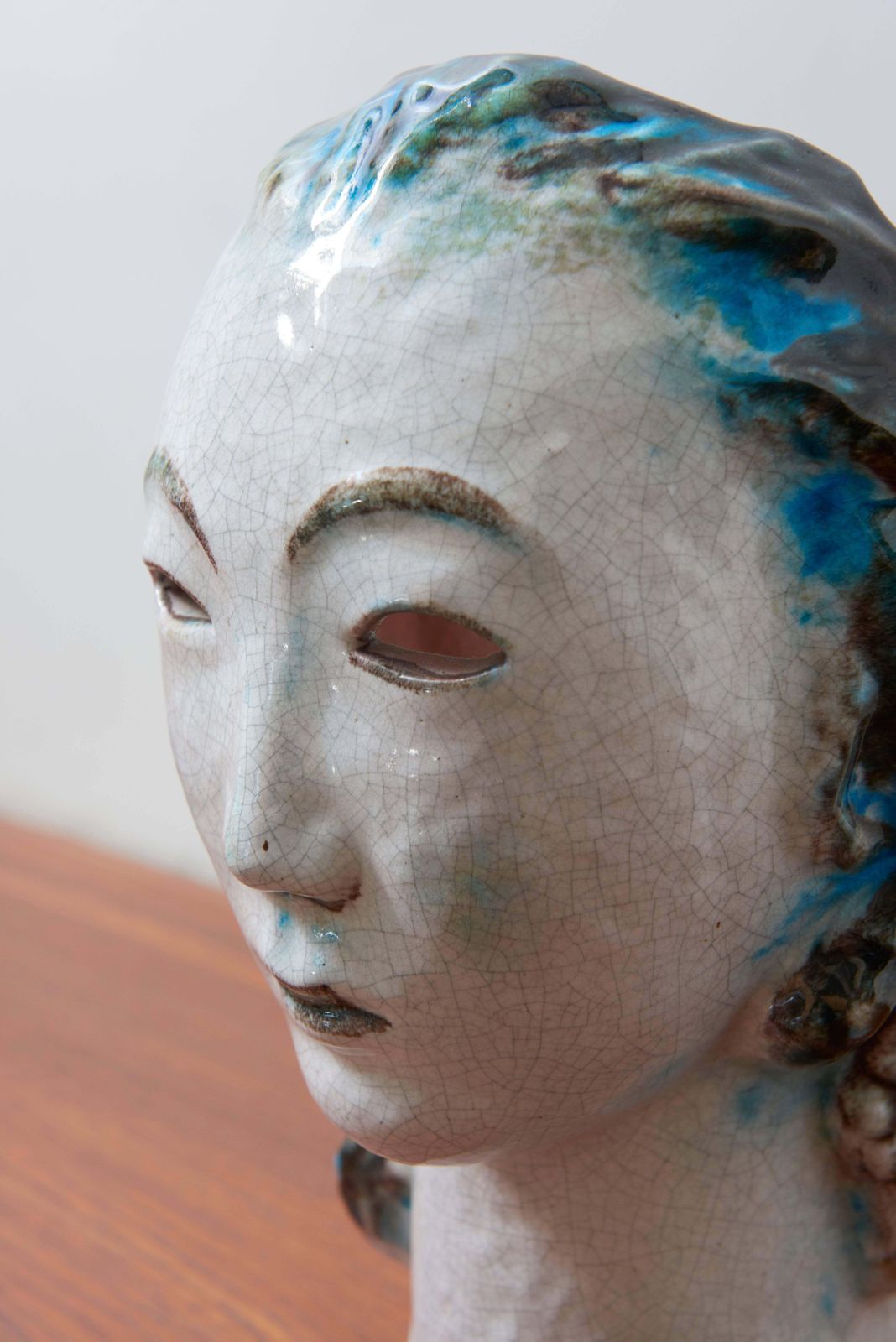 Unique Ceramic Portret Buste, Girl With Blue Hair By Erwin Spuler 1930s, Germany photo 3179.0