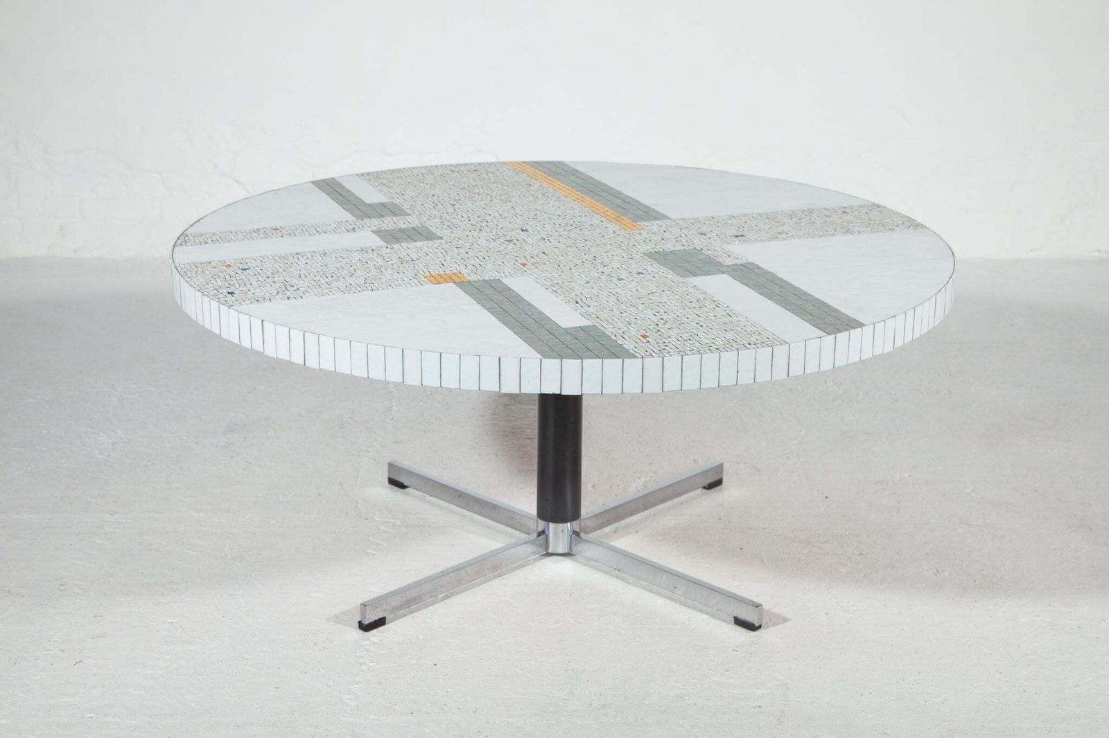 Large Round Mosaic Gold And White Tile Coffee Table Designed By Berthold Müller photo furniture