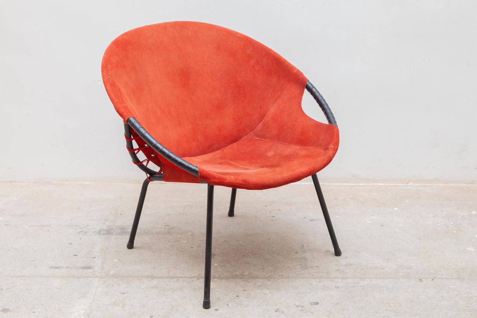Furniture Pair Of Yellow And Red Natural Suede Leather Lounge Fifties Chairs By Hans Olsen photo