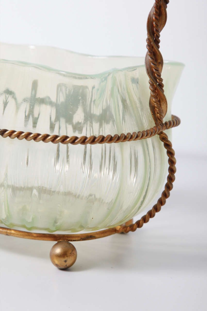 photo furniture Art Nouveau Center Table Piece Green Opalescent Glass And Brass Jewel Frame