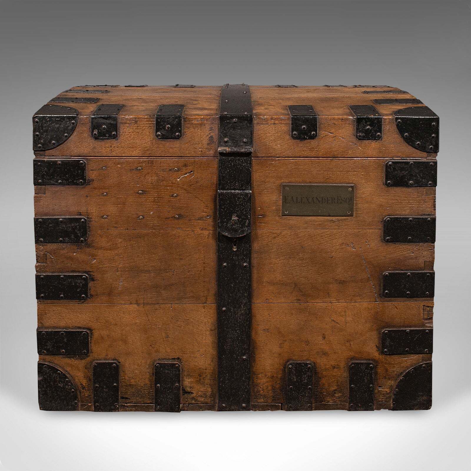 Antique Silver Chest, English, Oak, Cast Iron, Storage Trunk, Victorian, C.1860 photo for sale