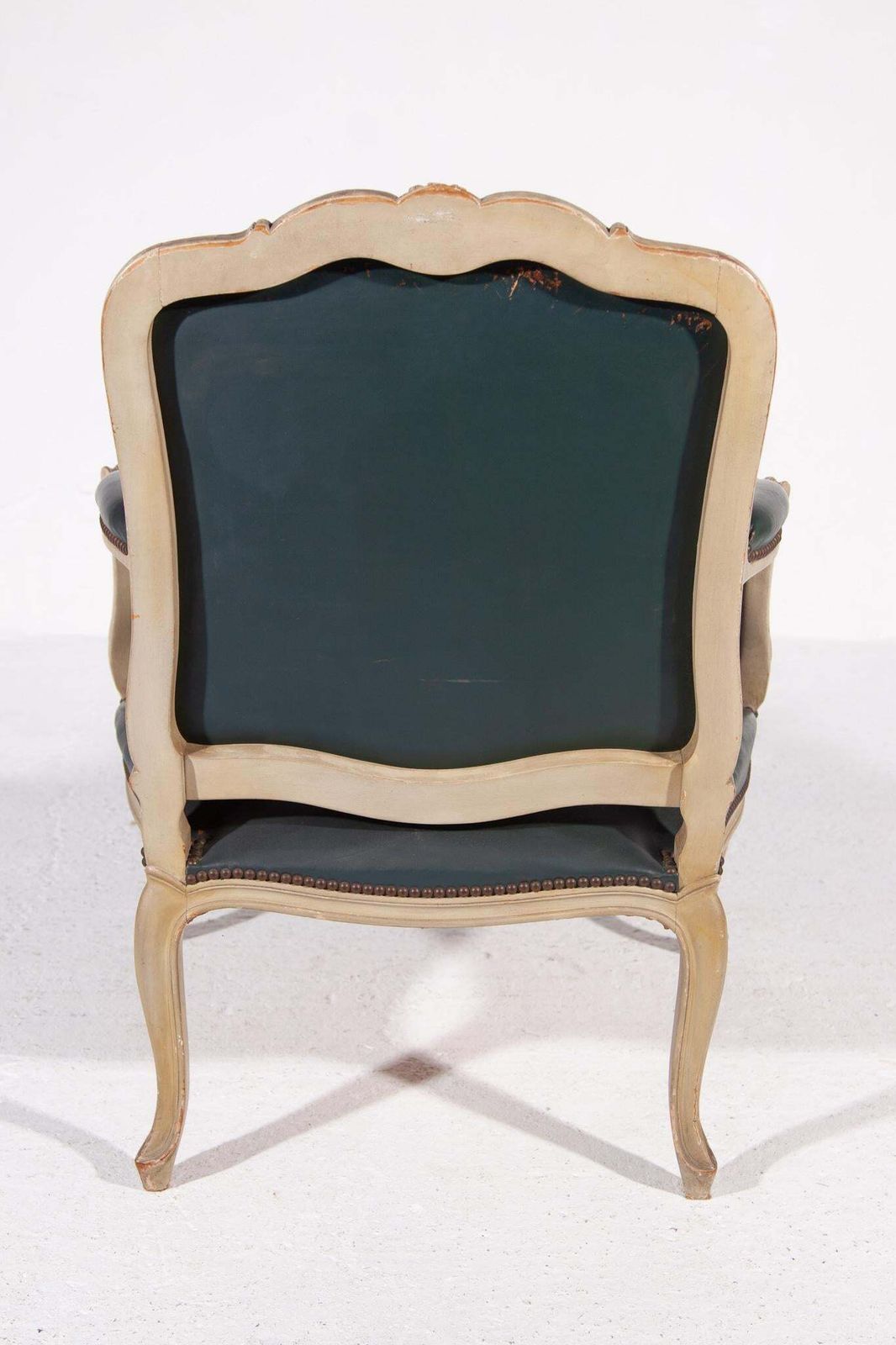 Green Leather Louis XV Armchair, France photo Furniture