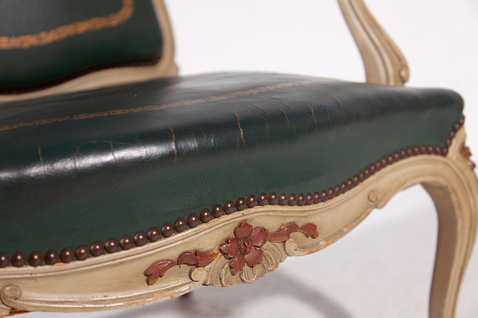 Green Leather Louis XV Armchair, France photo vintage