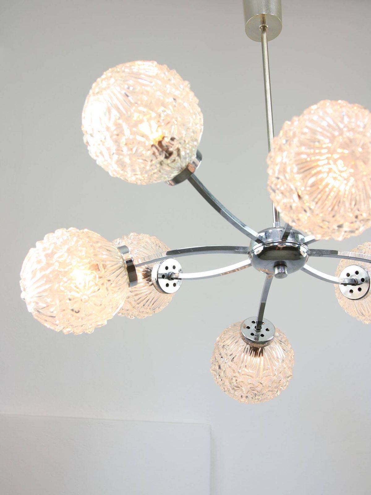 Mid Century Italian 8 Arm Chrome And Crystal Chandelier 1960s photo furniture