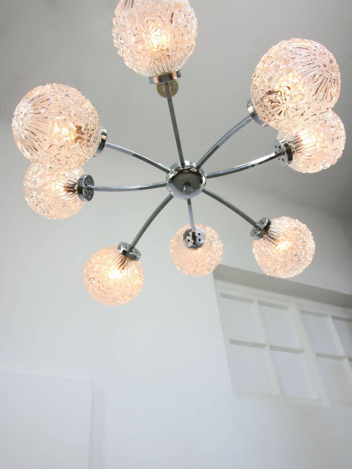 Mid Century Italian 8 Arm Chrome And Crystal Chandelier 1960s photo vintage