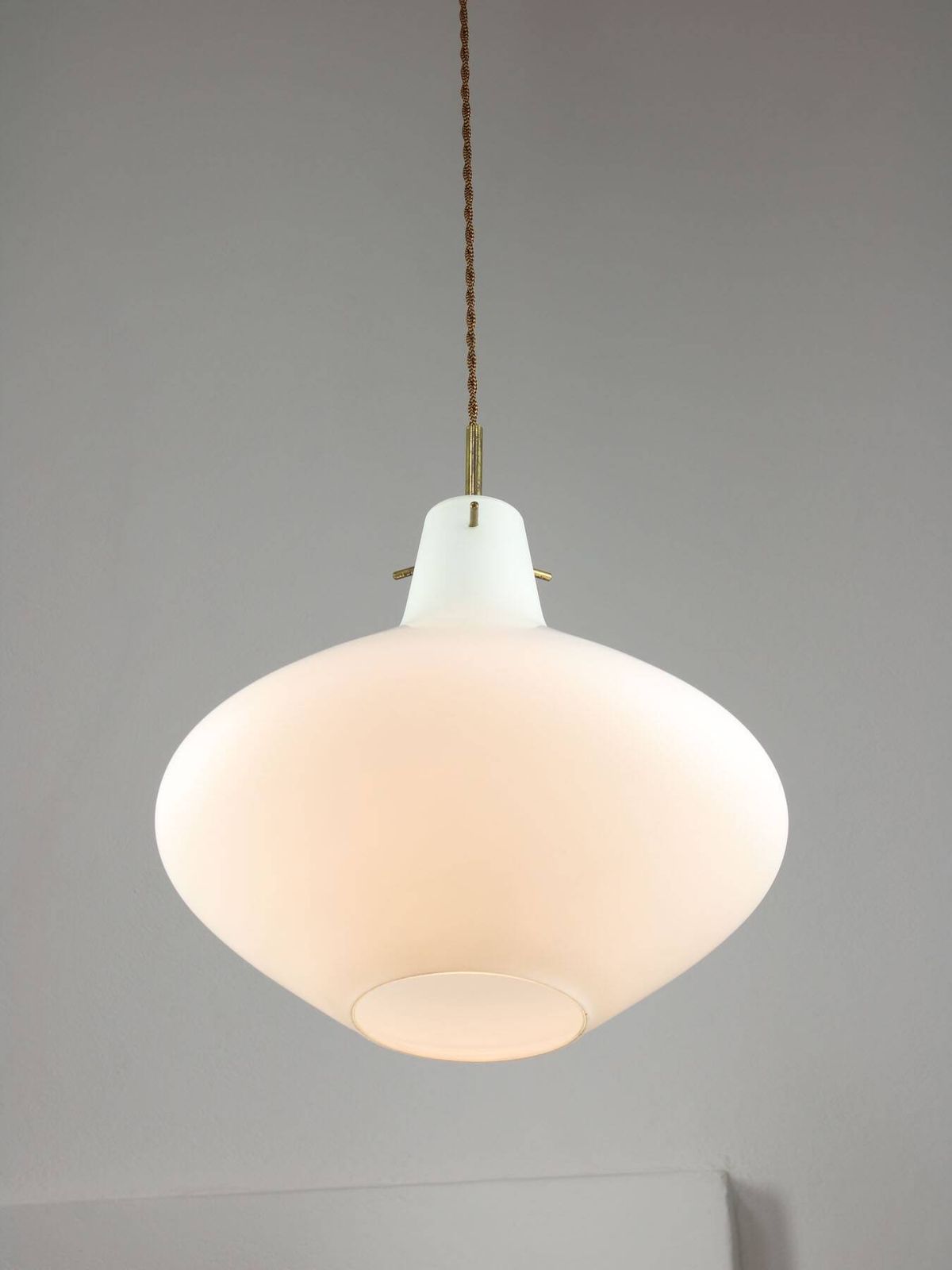 Mid Century Italian Brass And Opaline Glass Pendant Lamp photo vinterior