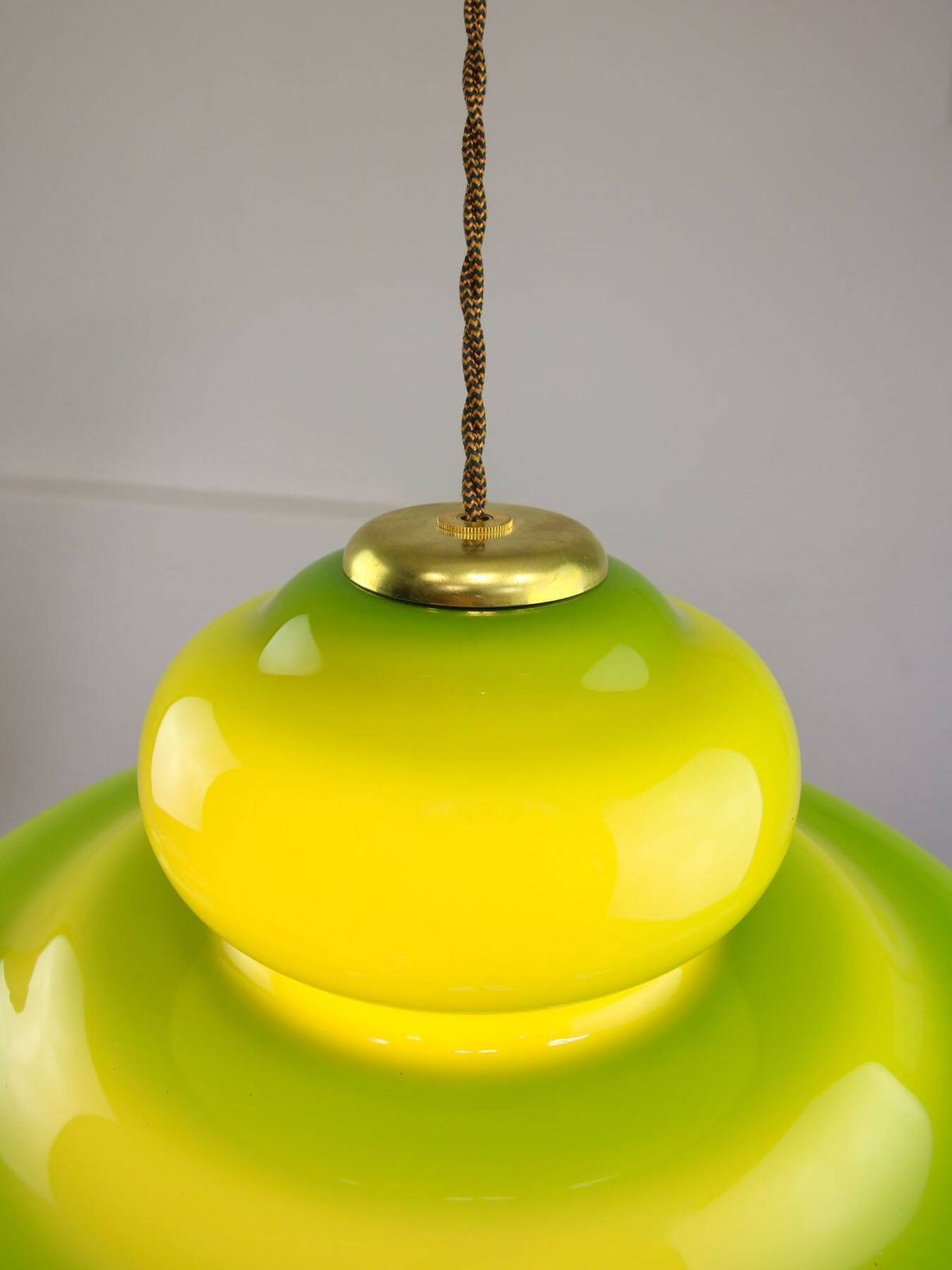 Mid Century Italian Green Glass And Brass Pendant Lamp photo vinterior