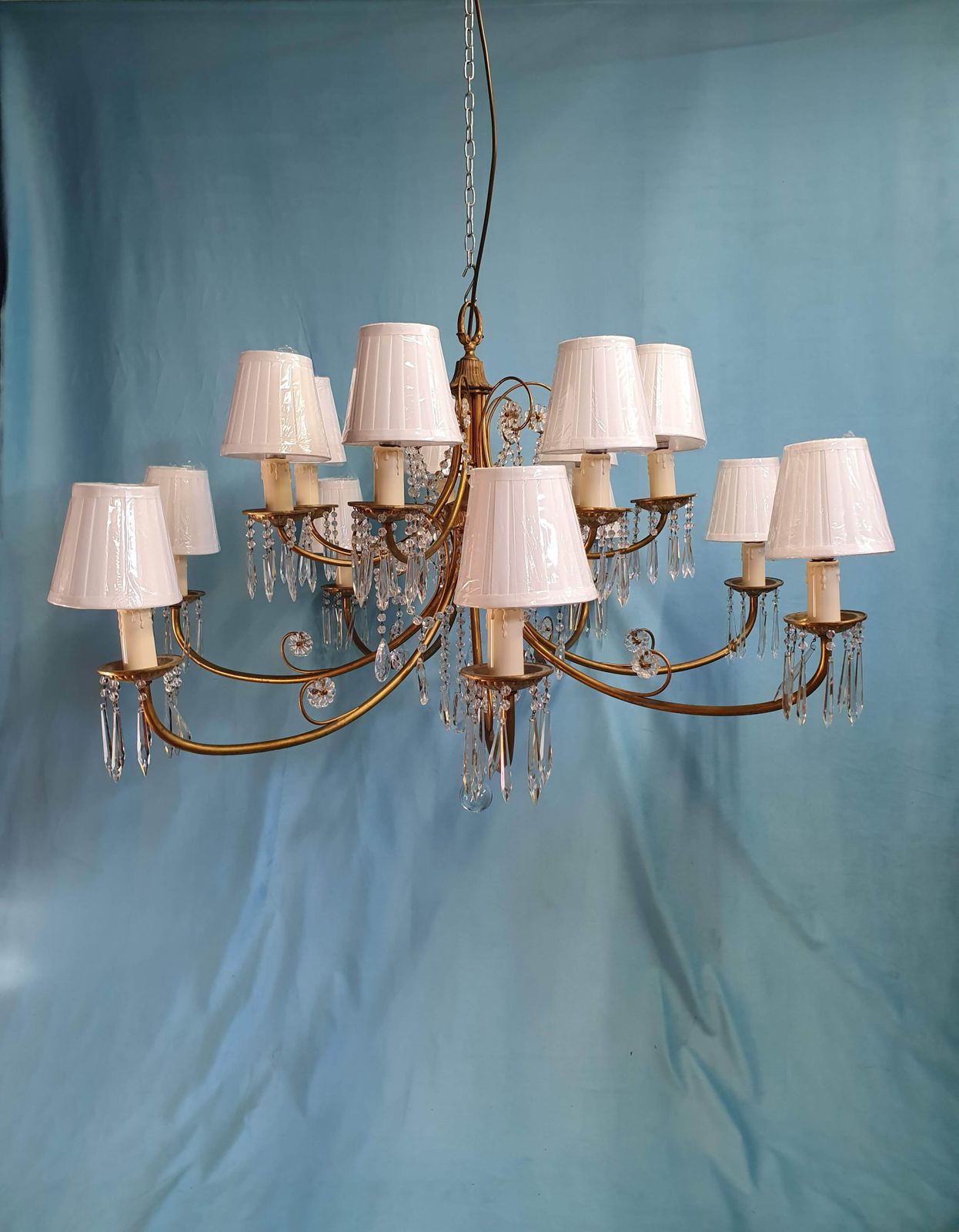 3800.0 Early 20th Century Pair Of Large Two Tier Chandeliers With Cut Glass Crystal 42" photo