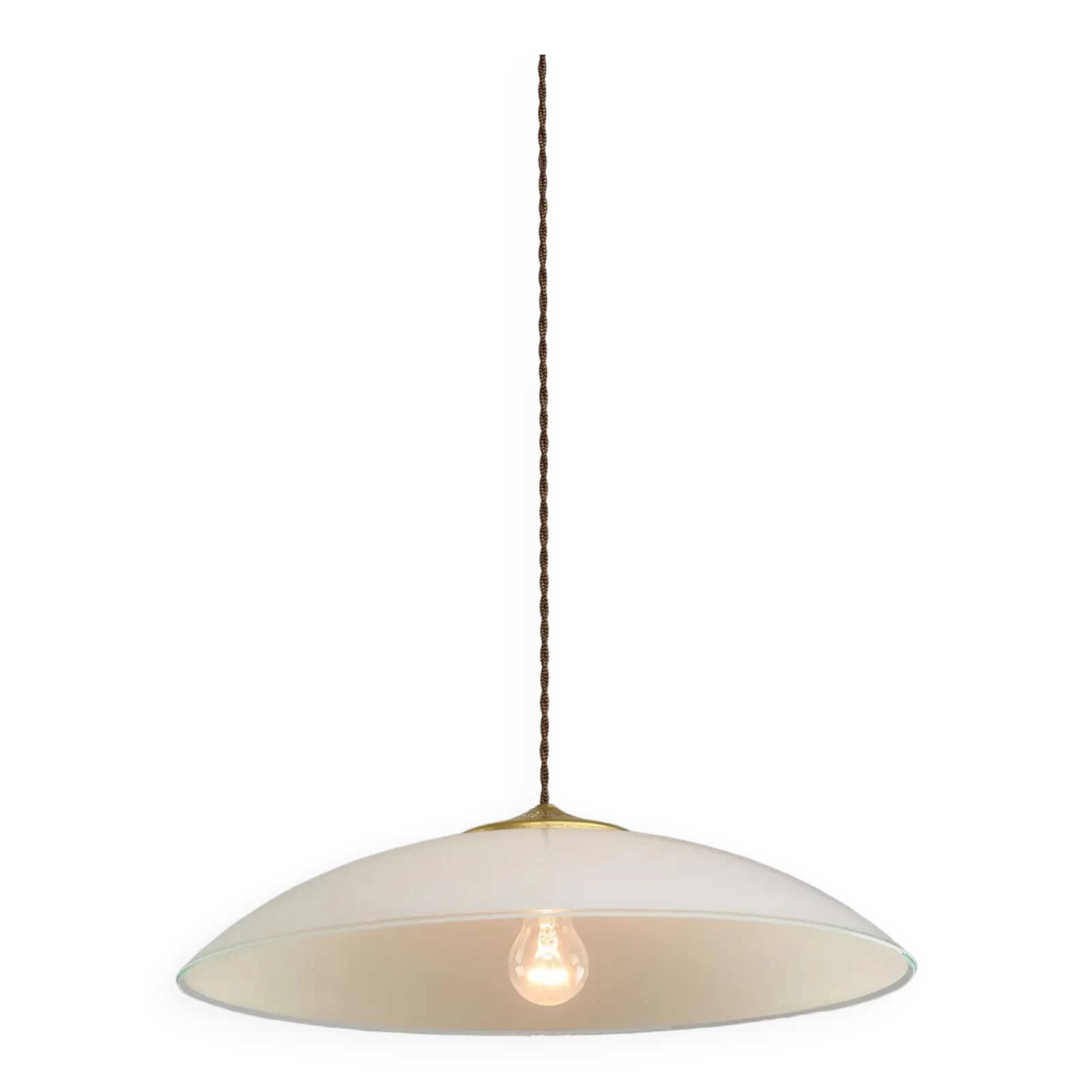 Mid Century Italian Saucer Glass And Brass Pendant Lamp