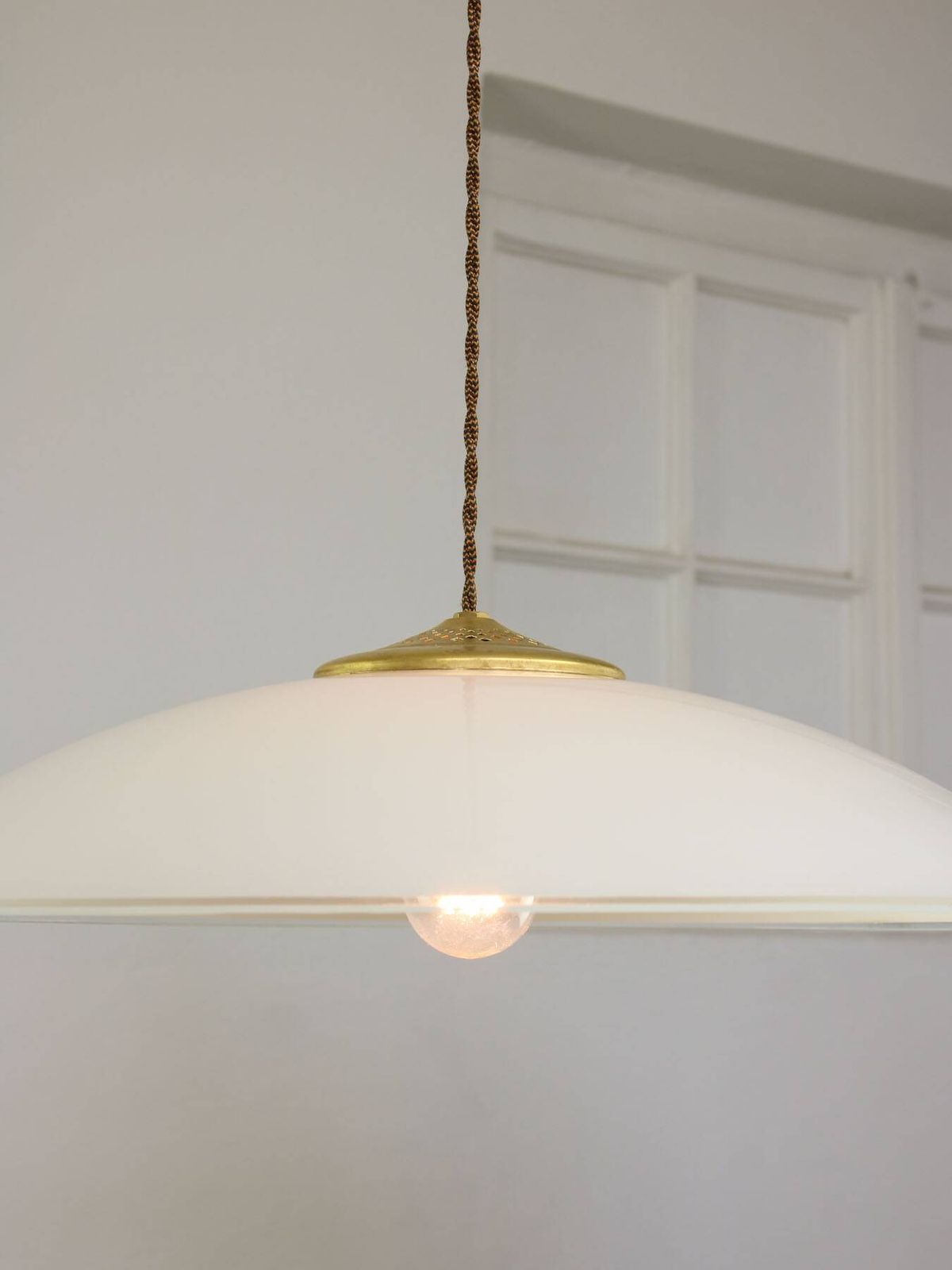 Mid Century Italian Saucer Glass And Brass Pendant Lamp photo furniture