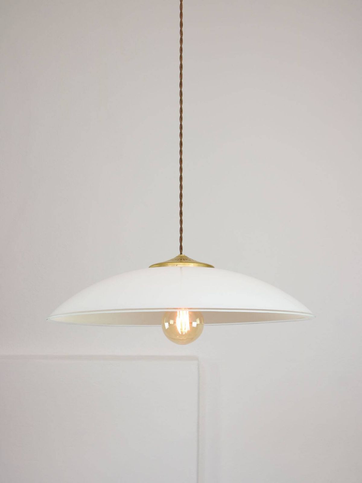 photo buy Mid Century Italian Saucer Glass And Brass Pendant Lamp