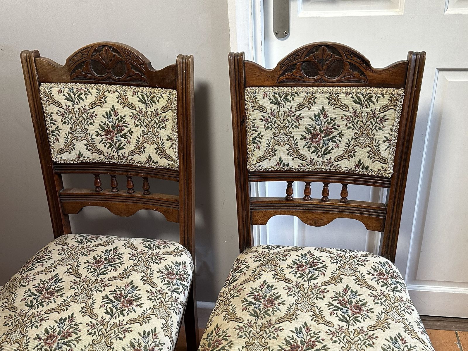 Antique Pair Of Hardwood Edwardian Low Chairs Hall Way Chairs Occasional photo for sale