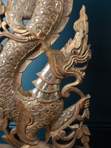 photo vintage Large Carved And Gilded Pair Of Thai Temple Guardians