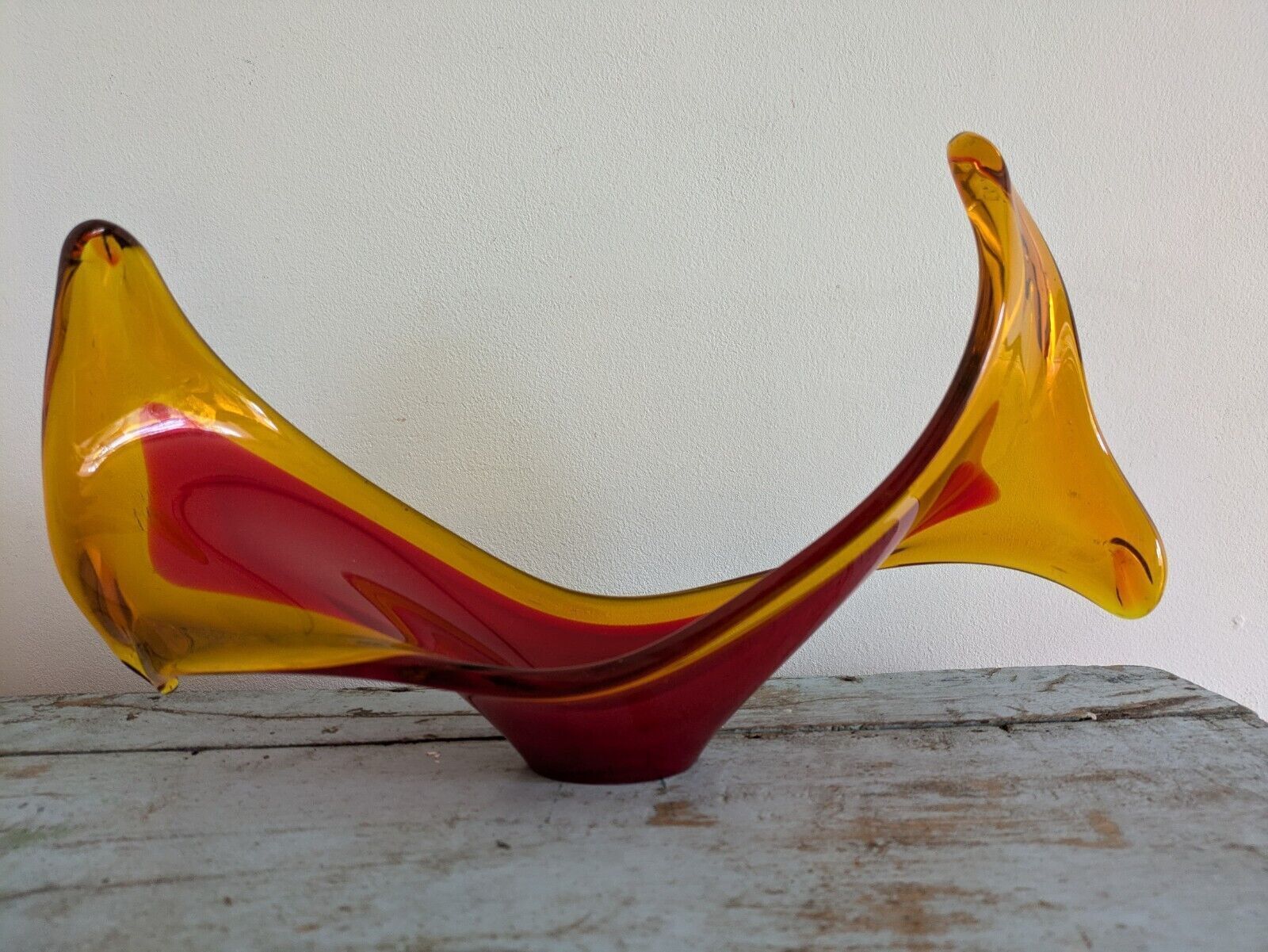 Viartec Murano Style Selenium Red And Orange Spanish Glass Sculpture Uv Glow Vgc photo furniture