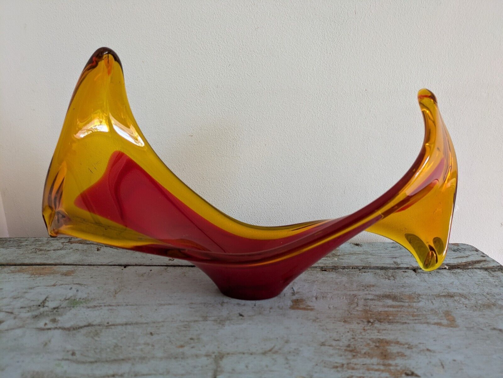 Viartec Murano Style Selenium Red And Orange Spanish Glass Sculpture Uv Glow Vgc photo buy