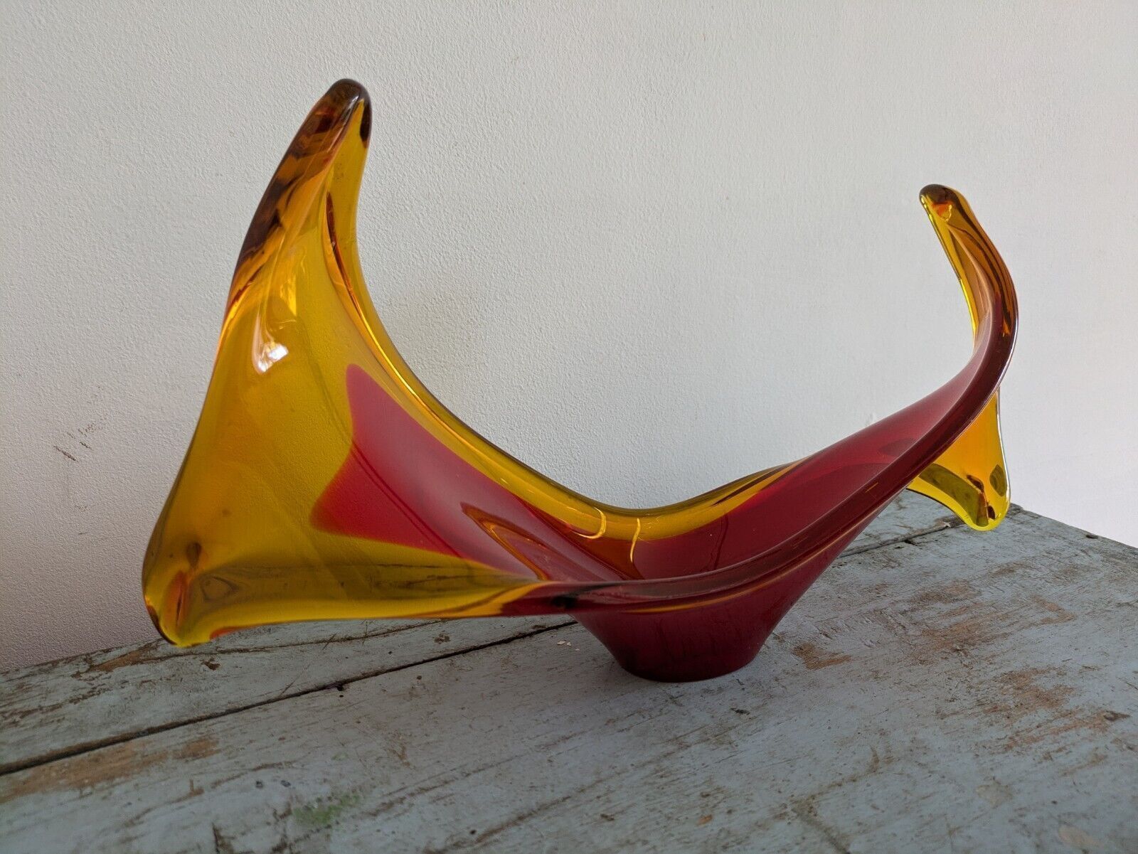 photo furniture Viartec Murano Style Selenium Red And Orange Spanish Glass Sculpture Uv Glow Vgc