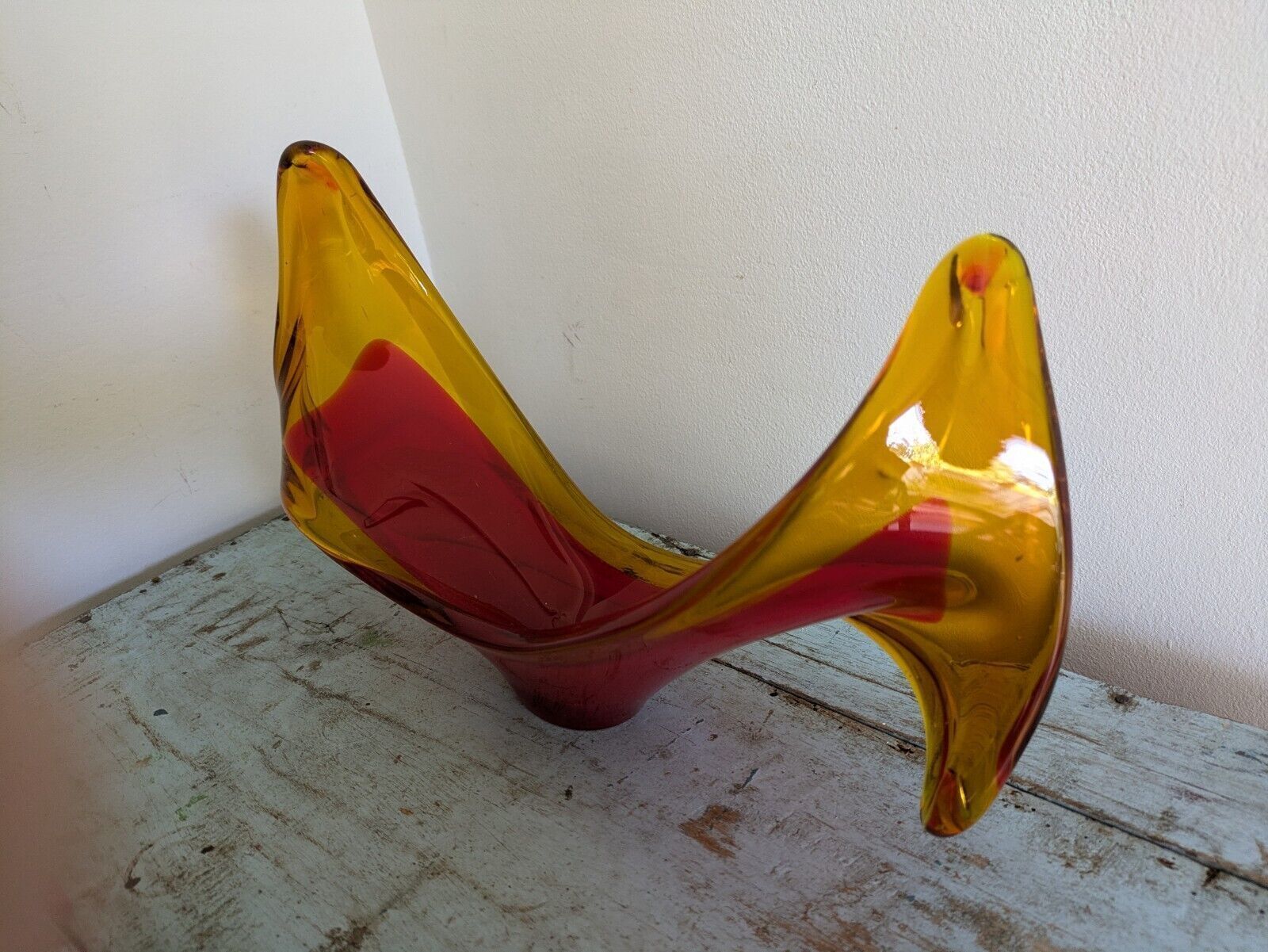 75.0 Viartec Murano Style Selenium Red And Orange Spanish Glass Sculpture Uv Glow Vgc photo