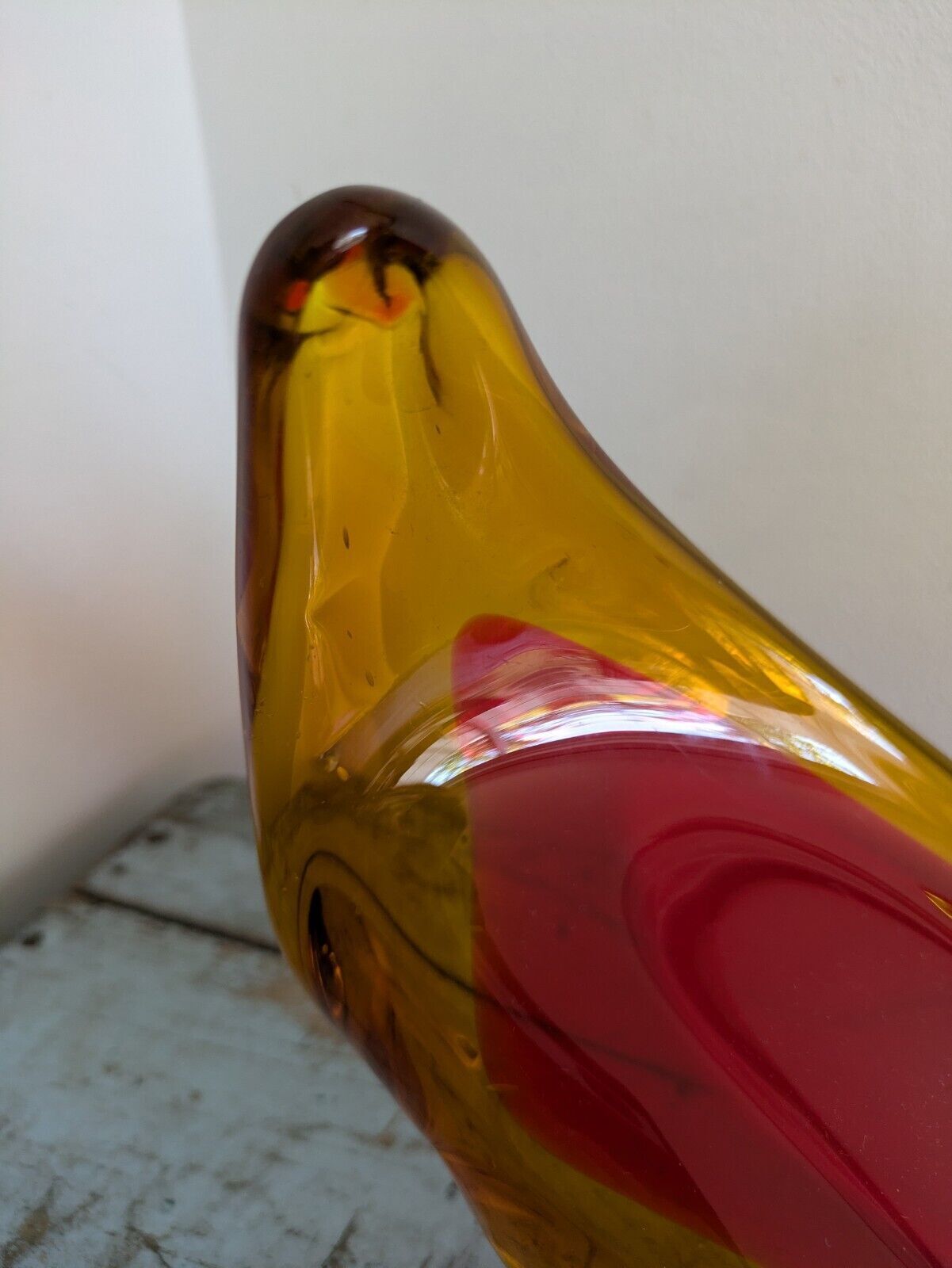 photo buy Viartec Murano Style Selenium Red And Orange Spanish Glass Sculpture Uv Glow Vgc