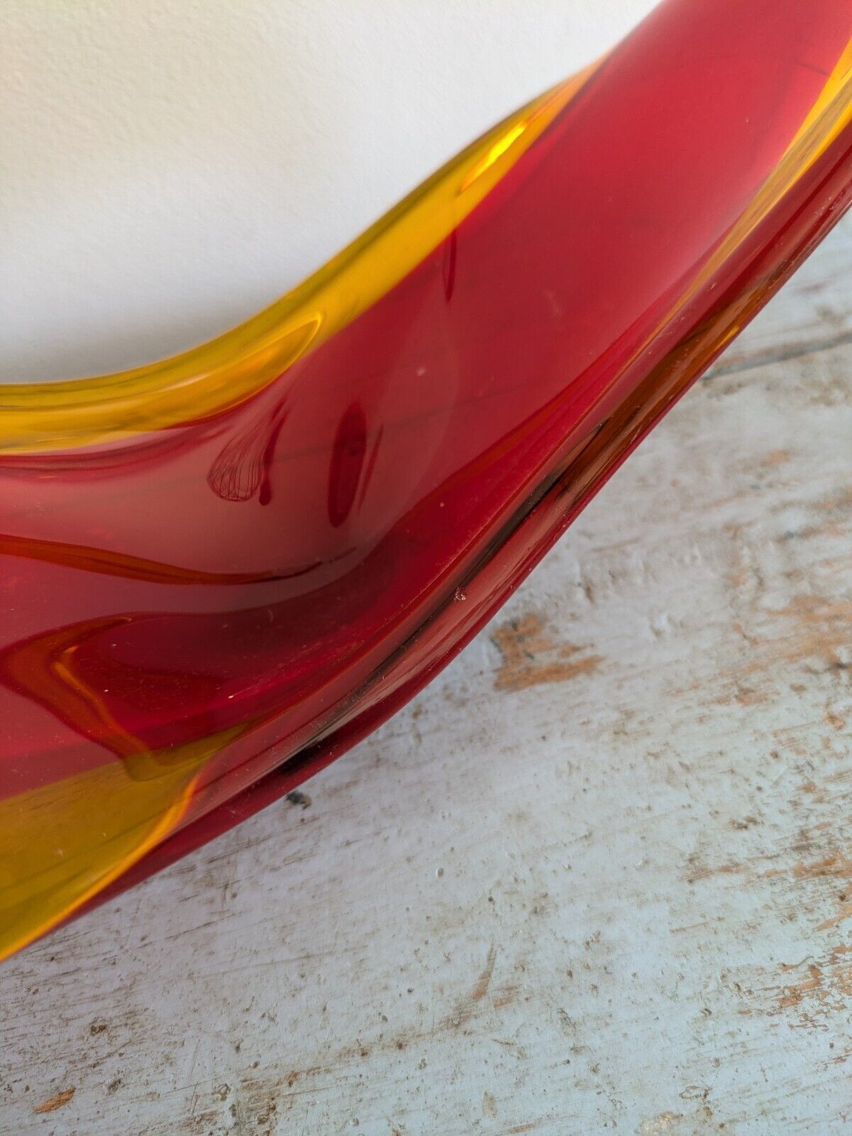 photo vintage Viartec Murano Style Selenium Red And Orange Spanish Glass Sculpture Uv Glow Vgc