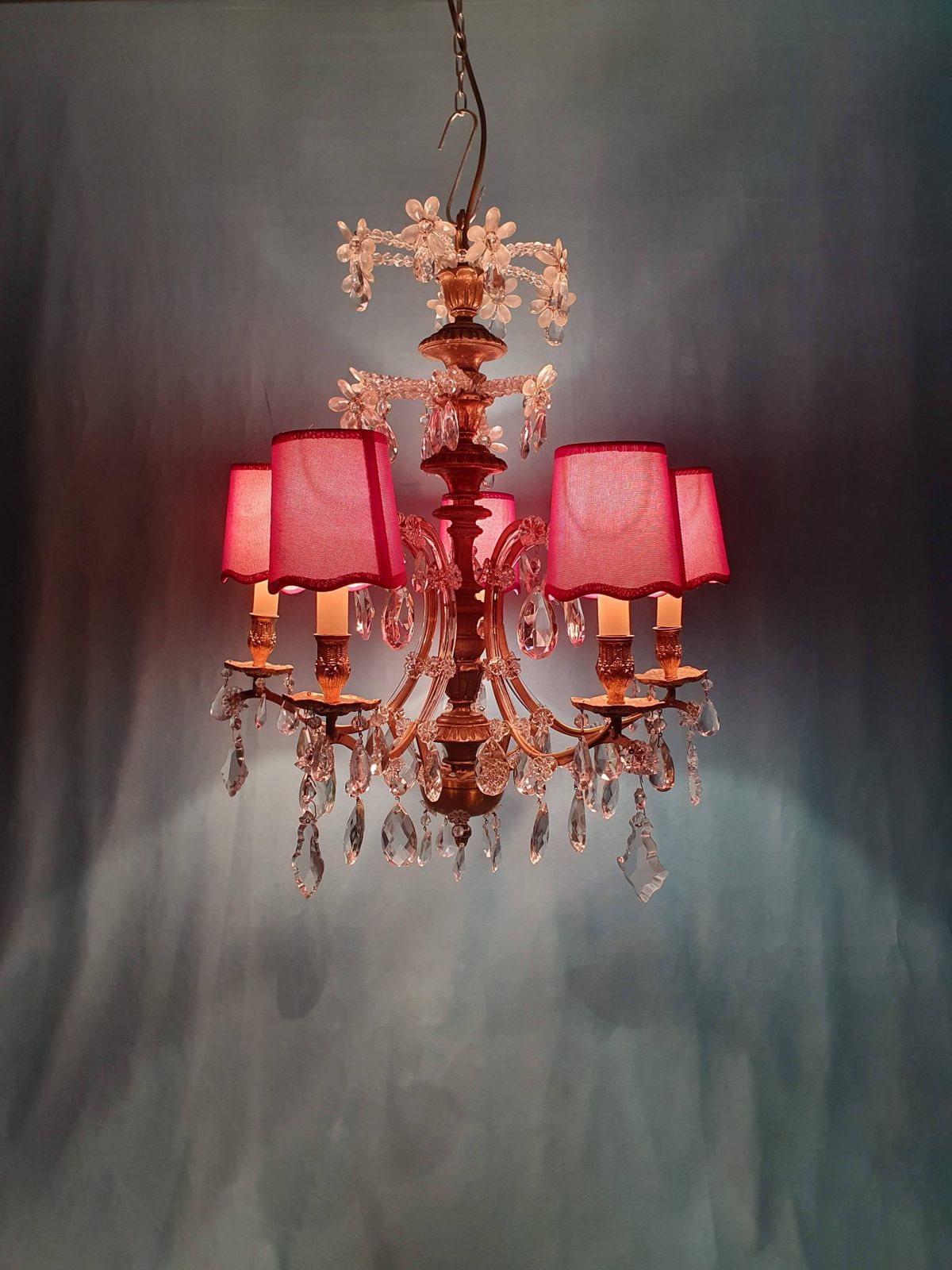 photo for sale Really Unusual Five Arm Chandelier In Wood And Steel 23"