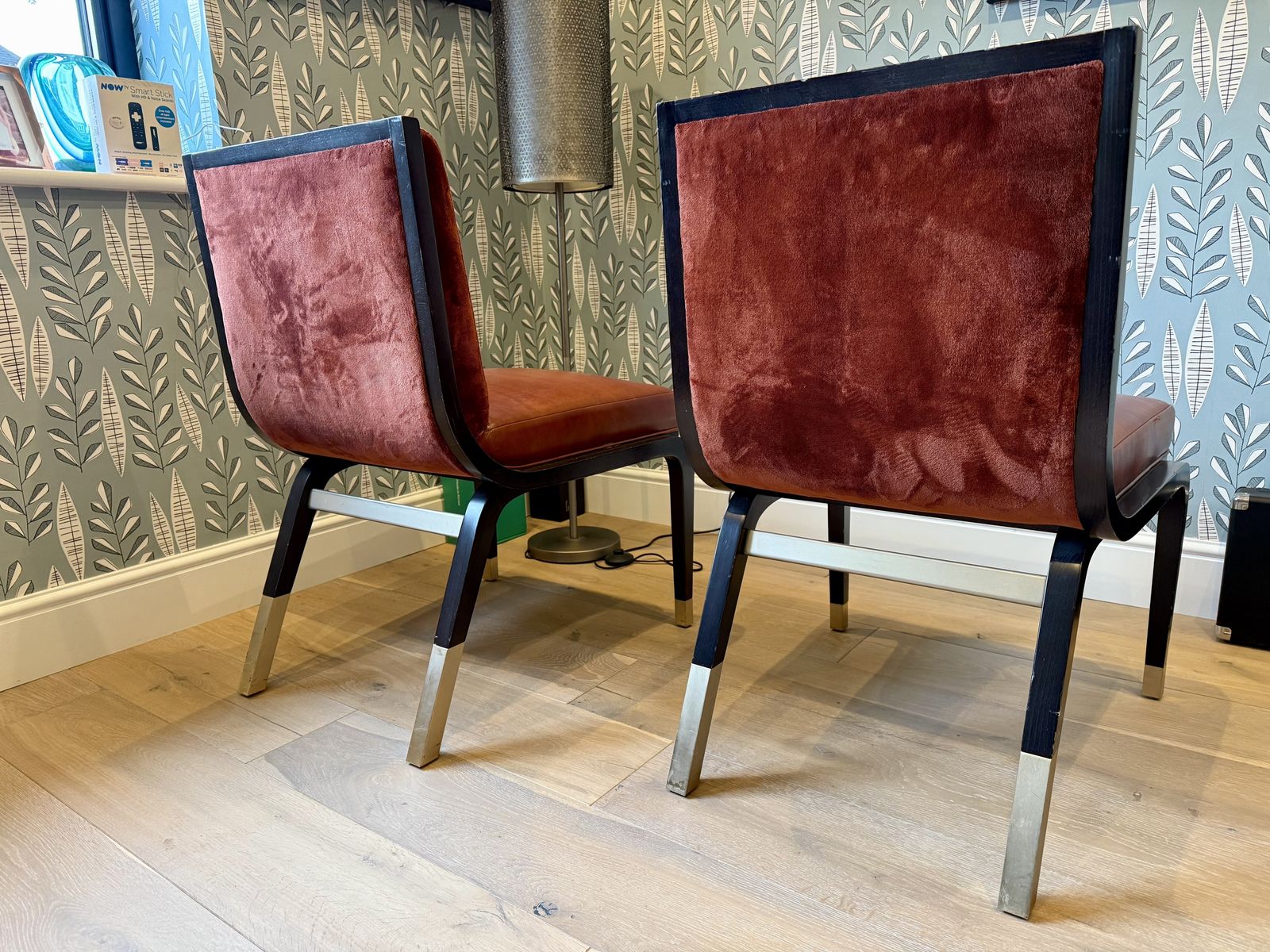 Set Of 6 Exceptionally Comfortable Ben Whistler Leather & Velvet Dining Chairs. photo buy