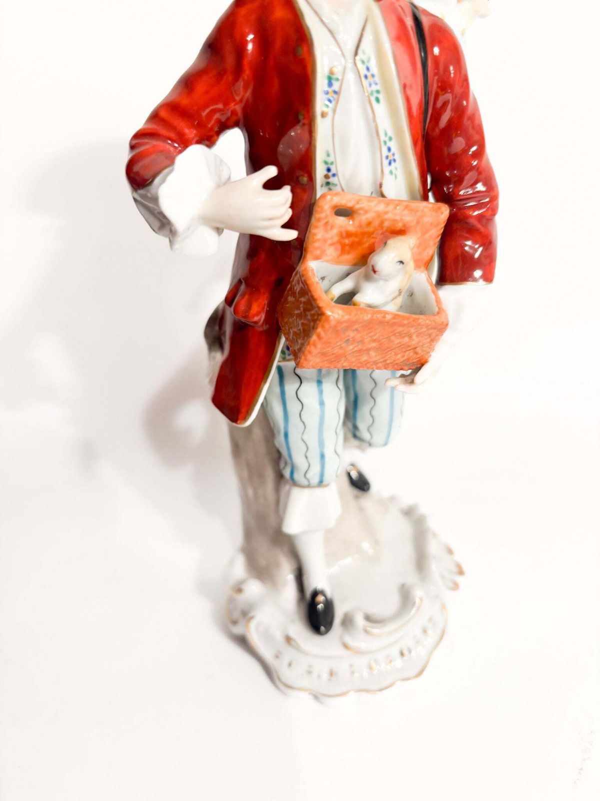 Polychrome Porcelain Figurine Sitzendorf Of Rabbit Seller From The 1800s photo 205.0