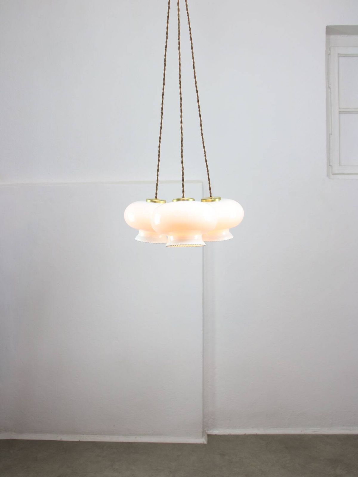 Mid Century Italian Opaline Glass & Brass Pendant Lamp, Set Of 3 photo 683.0
