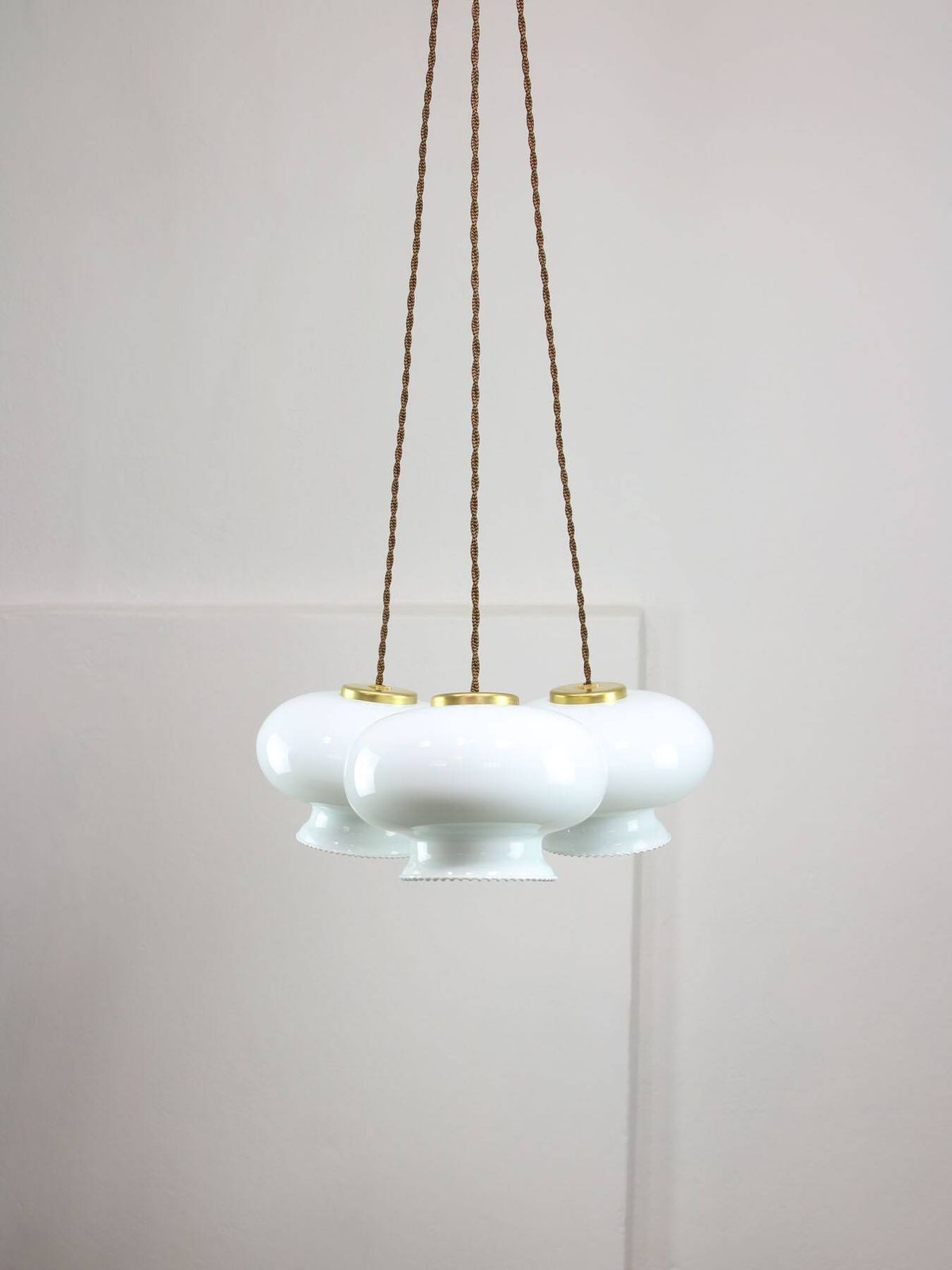 Mid Century Italian Opaline Glass & Brass Pendant Lamp, Set Of 3 photo vinterior