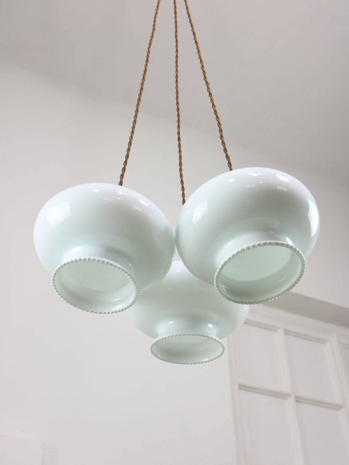683.0 Mid Century Italian Opaline Glass & Brass Pendant Lamp, Set Of 3 photo