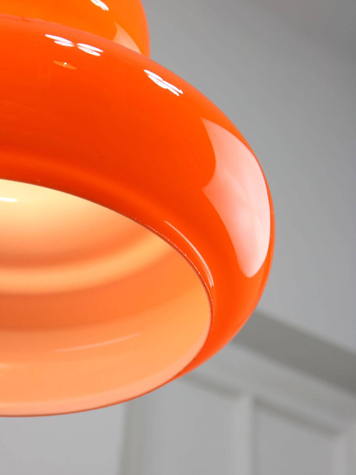 Mid Century Italian Orange Glass And Brass Pendant Lamp photo vinterior