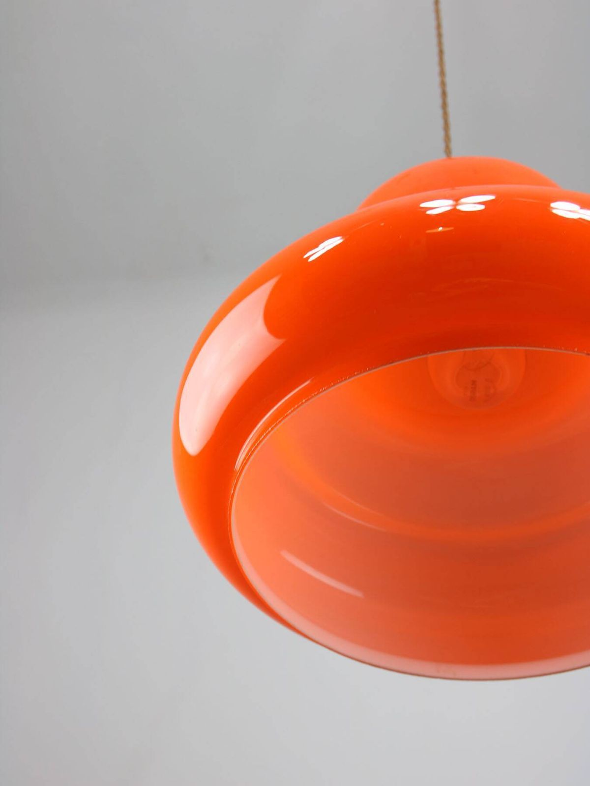 Lighting Mid Century Italian Orange Glass And Brass Pendant Lamp photo