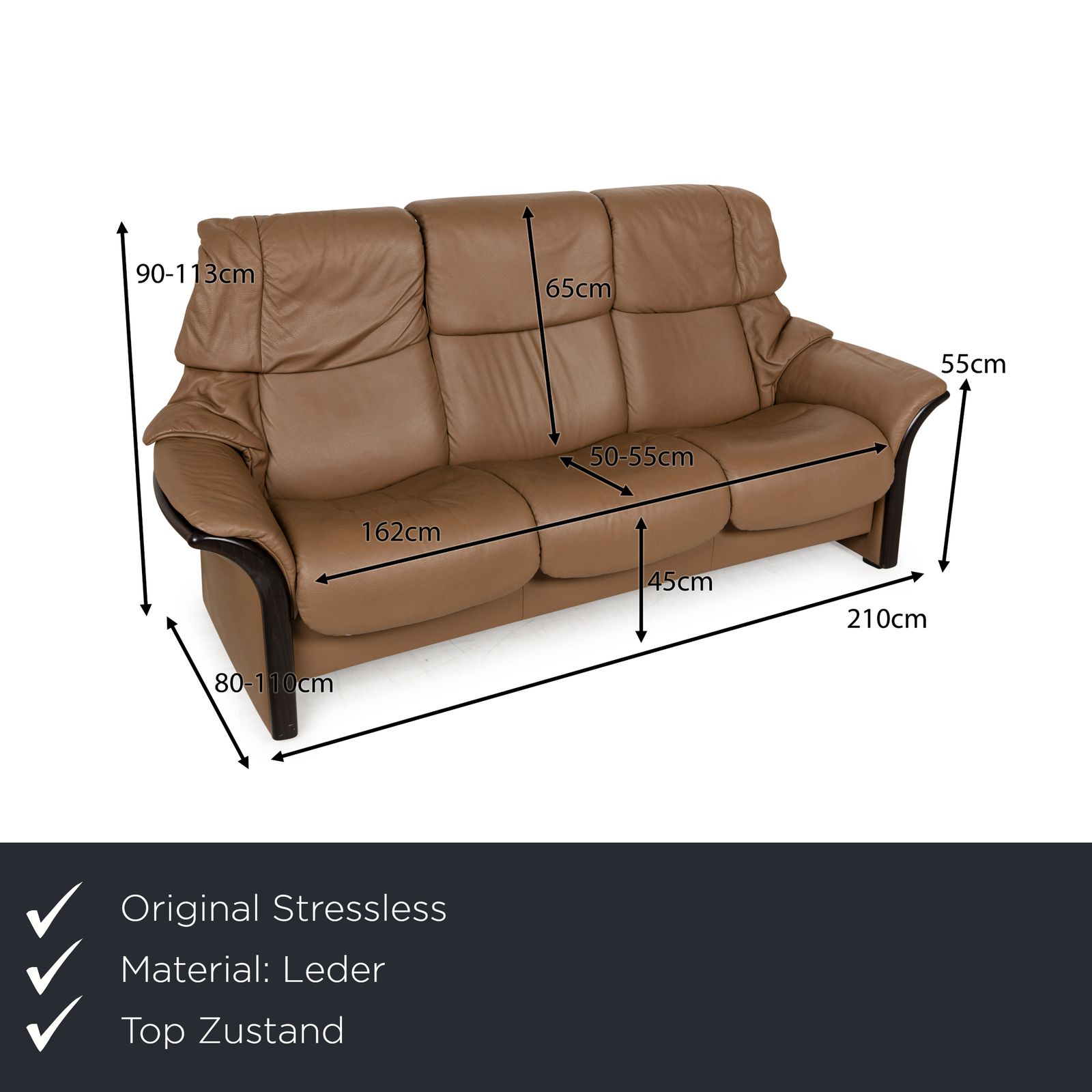 Stressless Eldorado Leather Three Seater Brown Beige Sofa Manual Function photo furniture