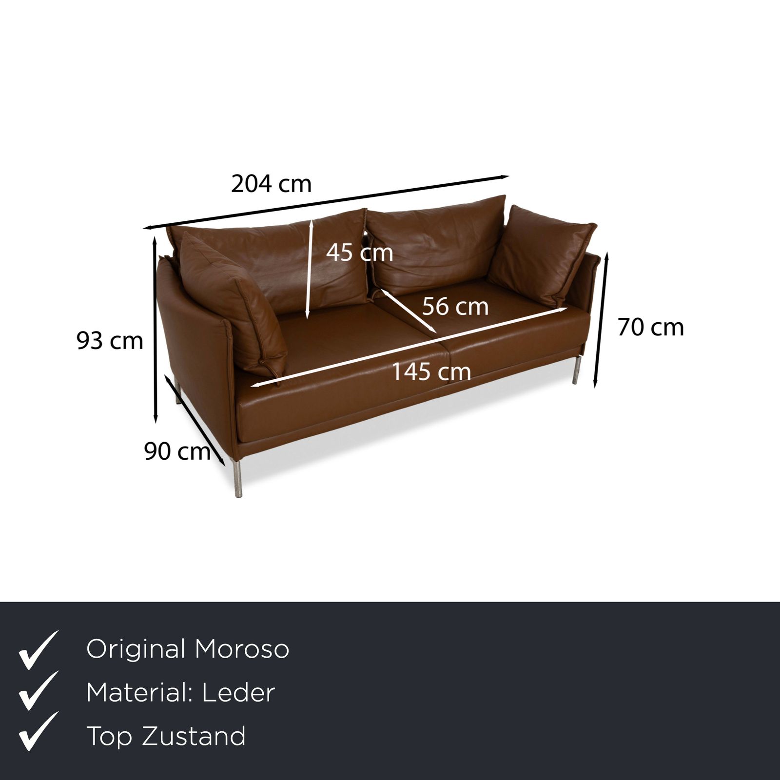 Canapé Moroso Gentry 3 places en cuir brun châtaigne photo furniture
