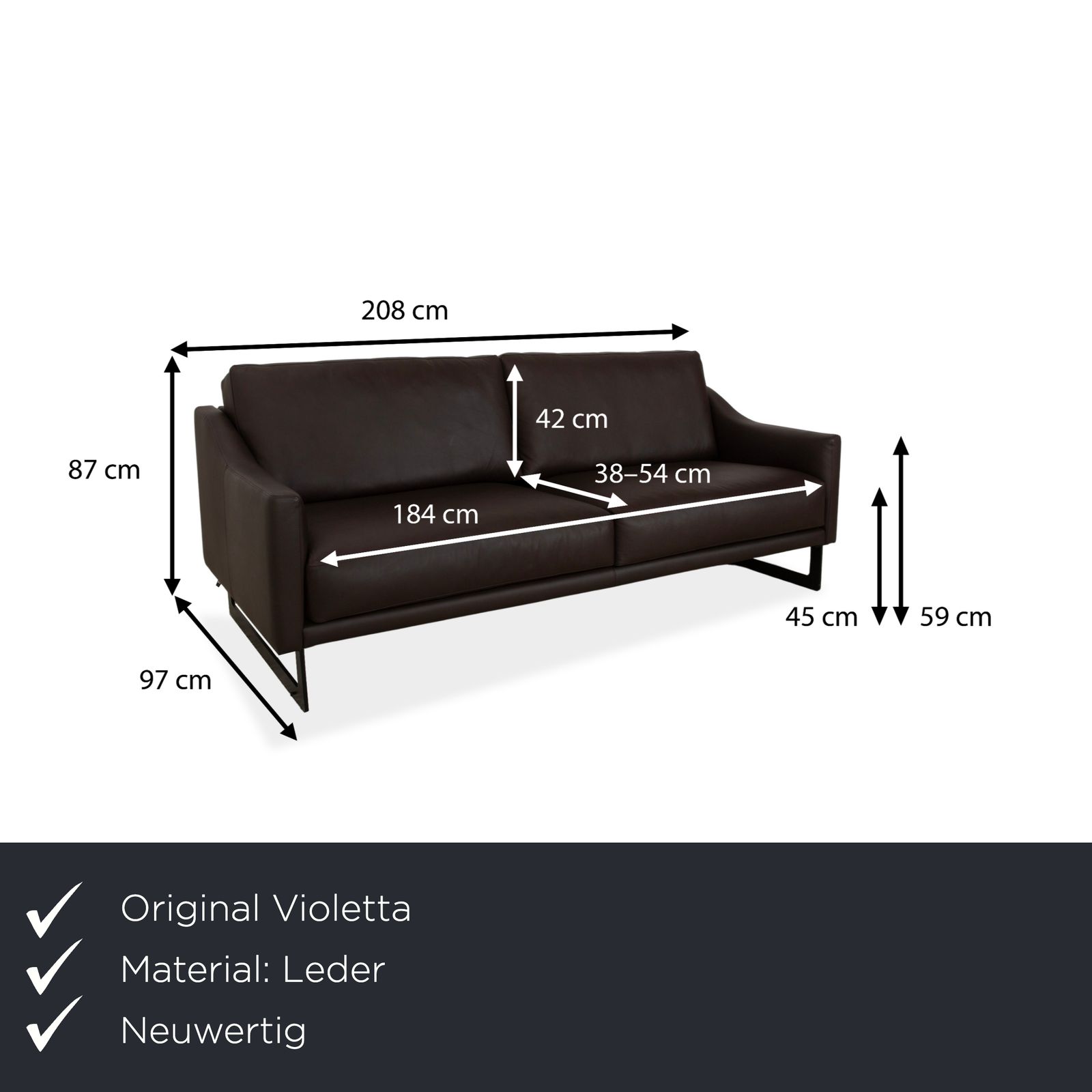 Violetta Malin Leren Driezitsbank Donkerbruin photo furniture