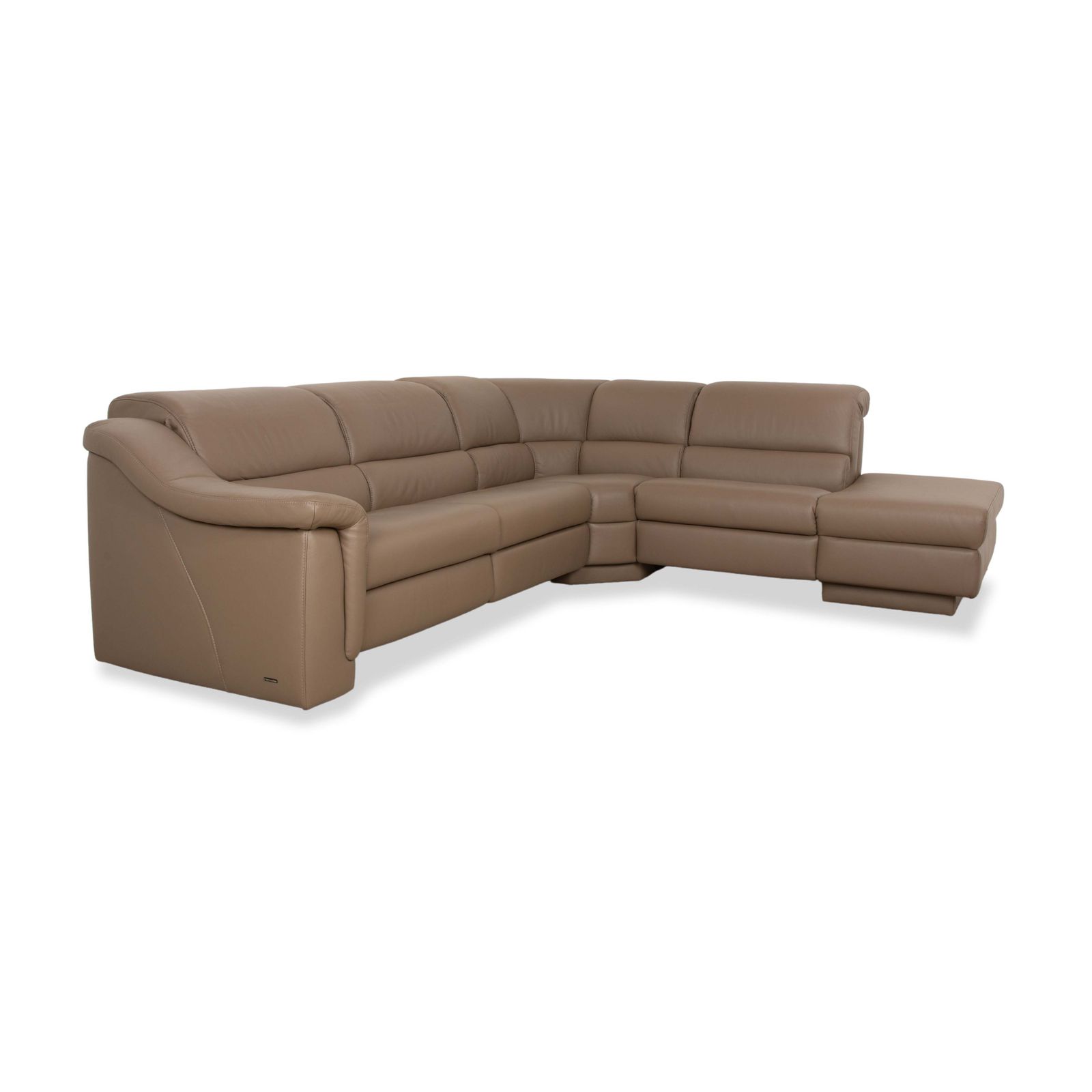 Canapé d'angle Himolla 1301 en cuir beige taupe, récamière droite, fonctions électrique et manuelle photo for sale