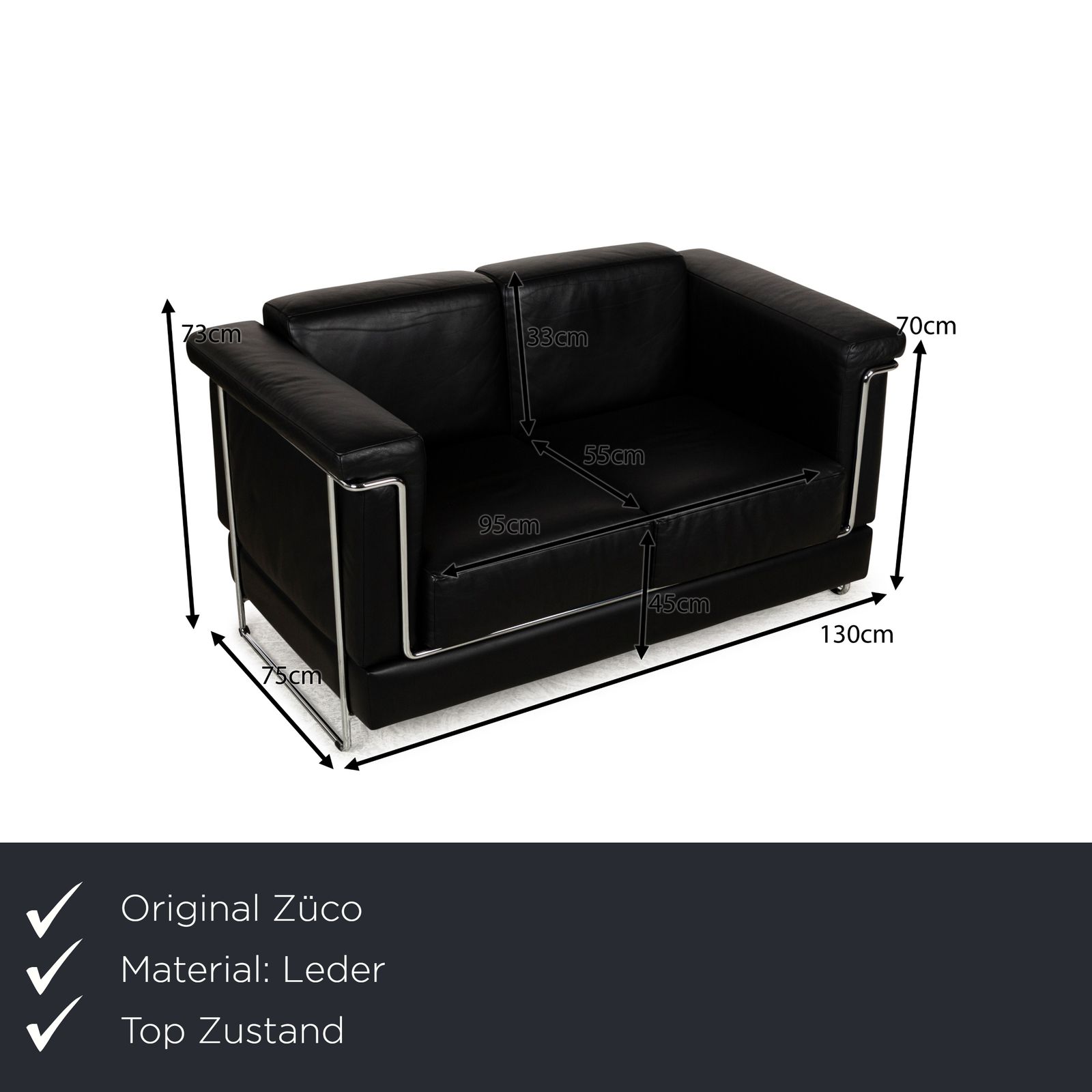 Canapé 2 places Züco Carat en cuir noir photo furniture
