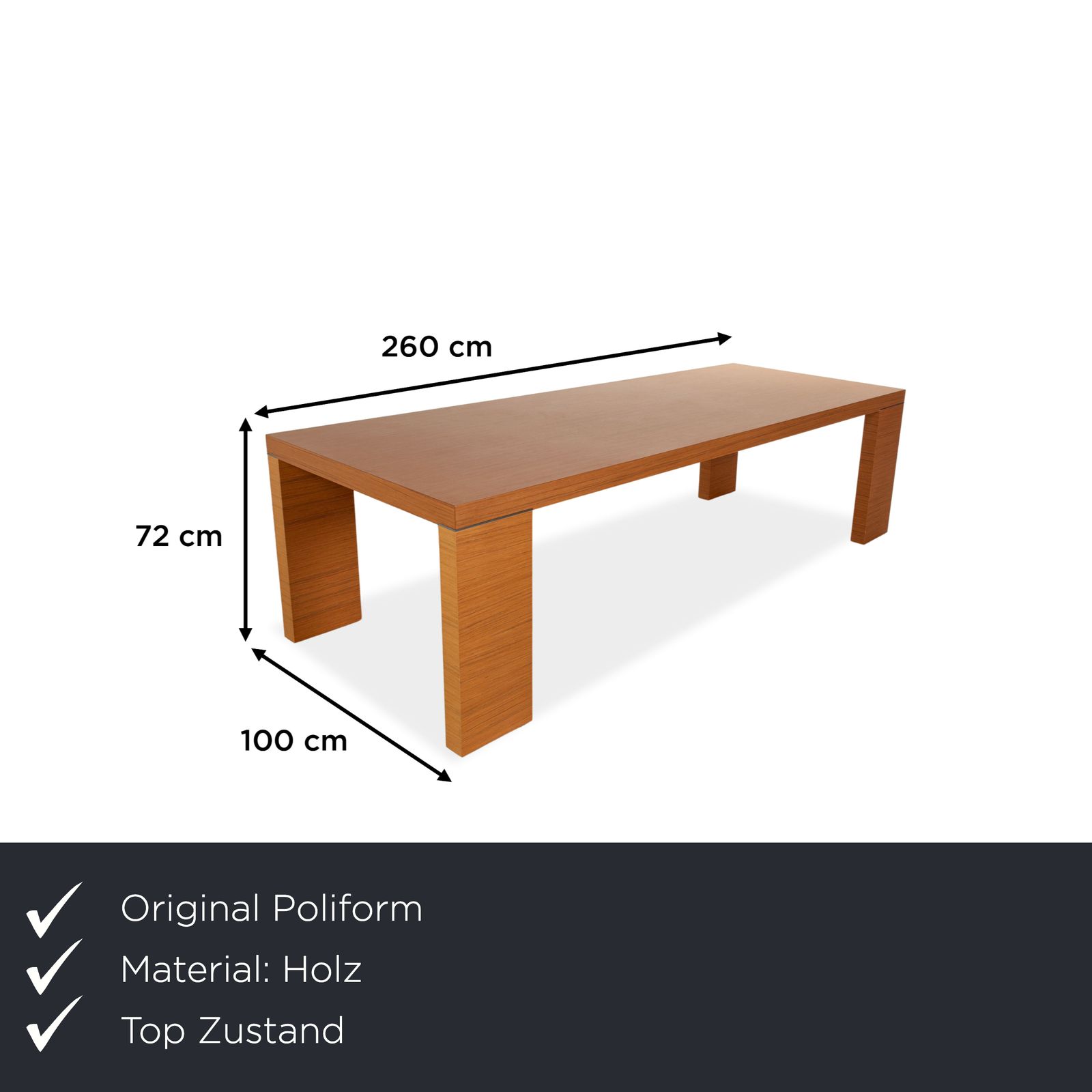 Table à manger Poliform en bois brun, 260 x 100 cm photo furniture