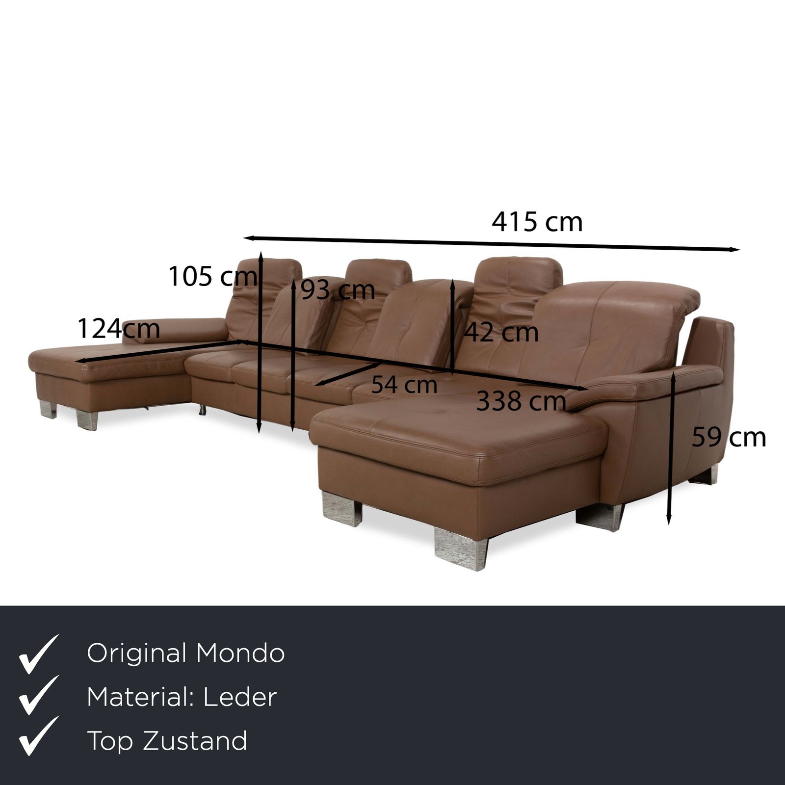 Mondo Gianna Leren Hoekbank Bruin Recamière Rechts & Links Manuele Functie photo furniture