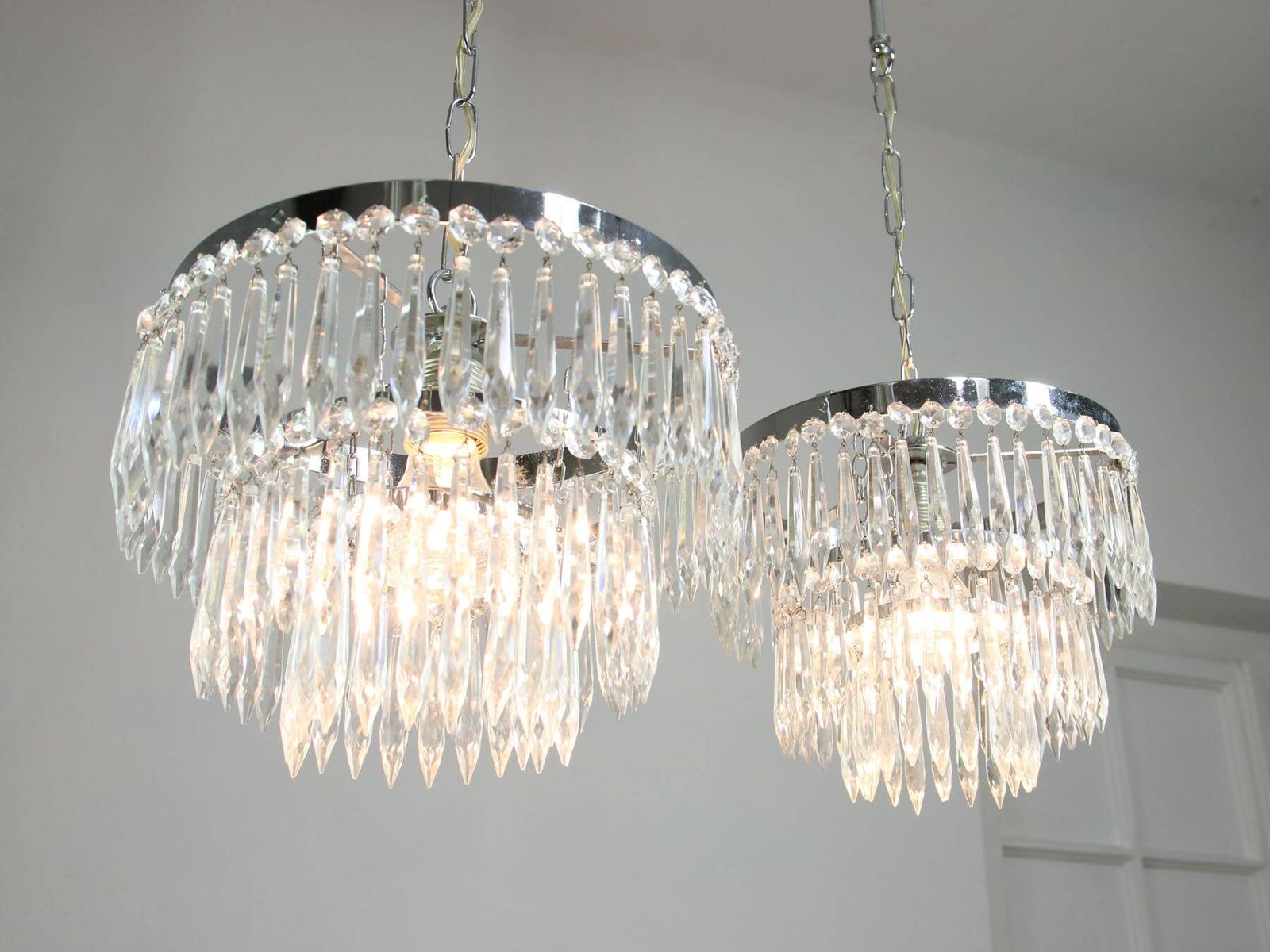 367.0 Vintage Italian Crystal And Chrome Chandelier, 1970s photo