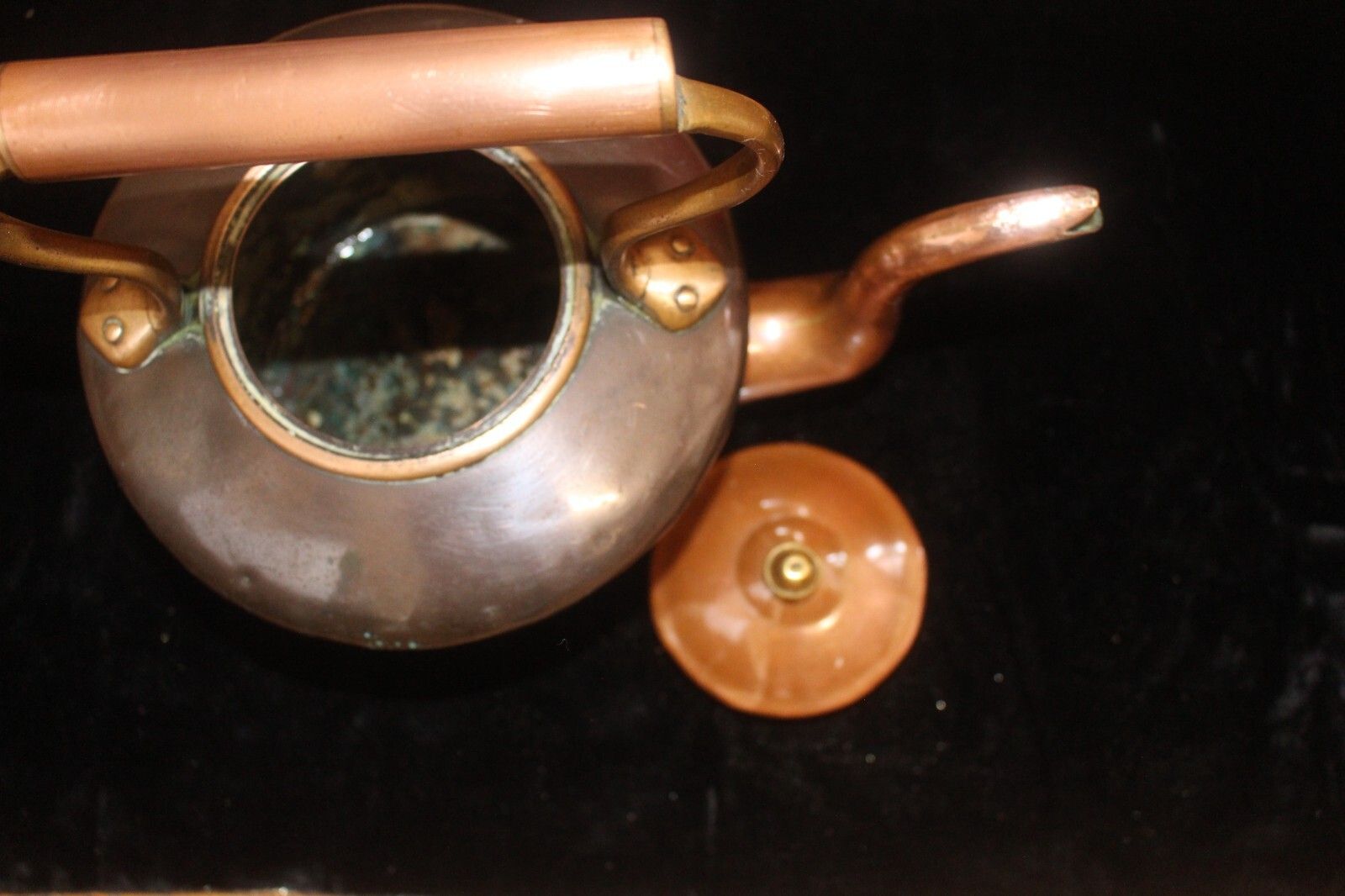 Beautiful Antique Copper Kettle 5 Pint Victorian Kettle Wt Dovetail Seam Brass photo buy