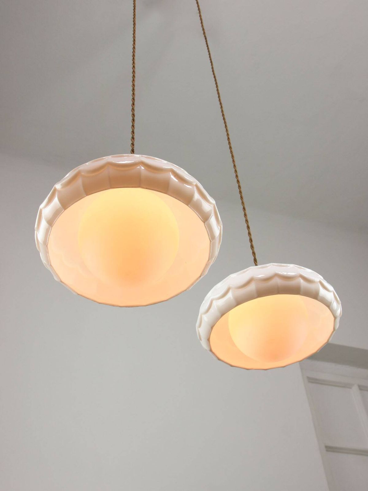 Mid Century Italian Ceramic And Brass Pendant Lamps Set Of 2 photo vintage