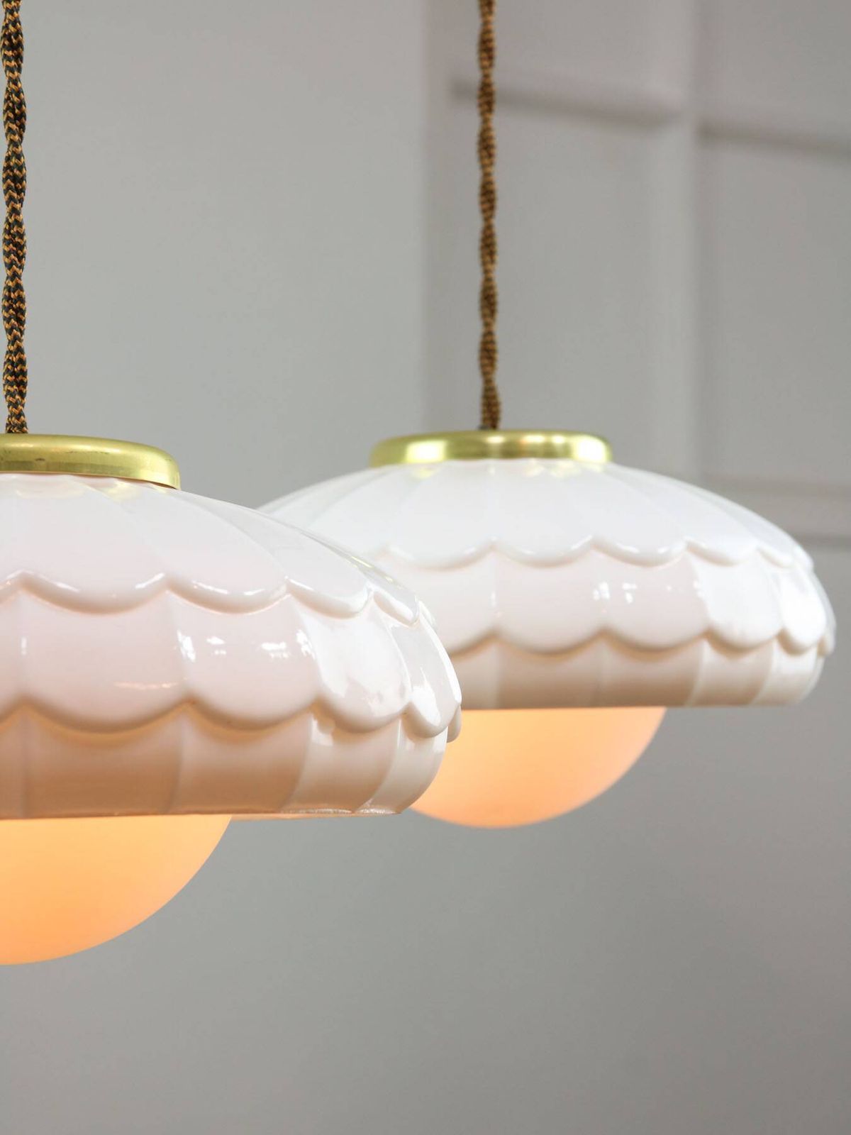 Lighting Mid Century Italian Ceramic And Brass Pendant Lamps Set Of 2 photo