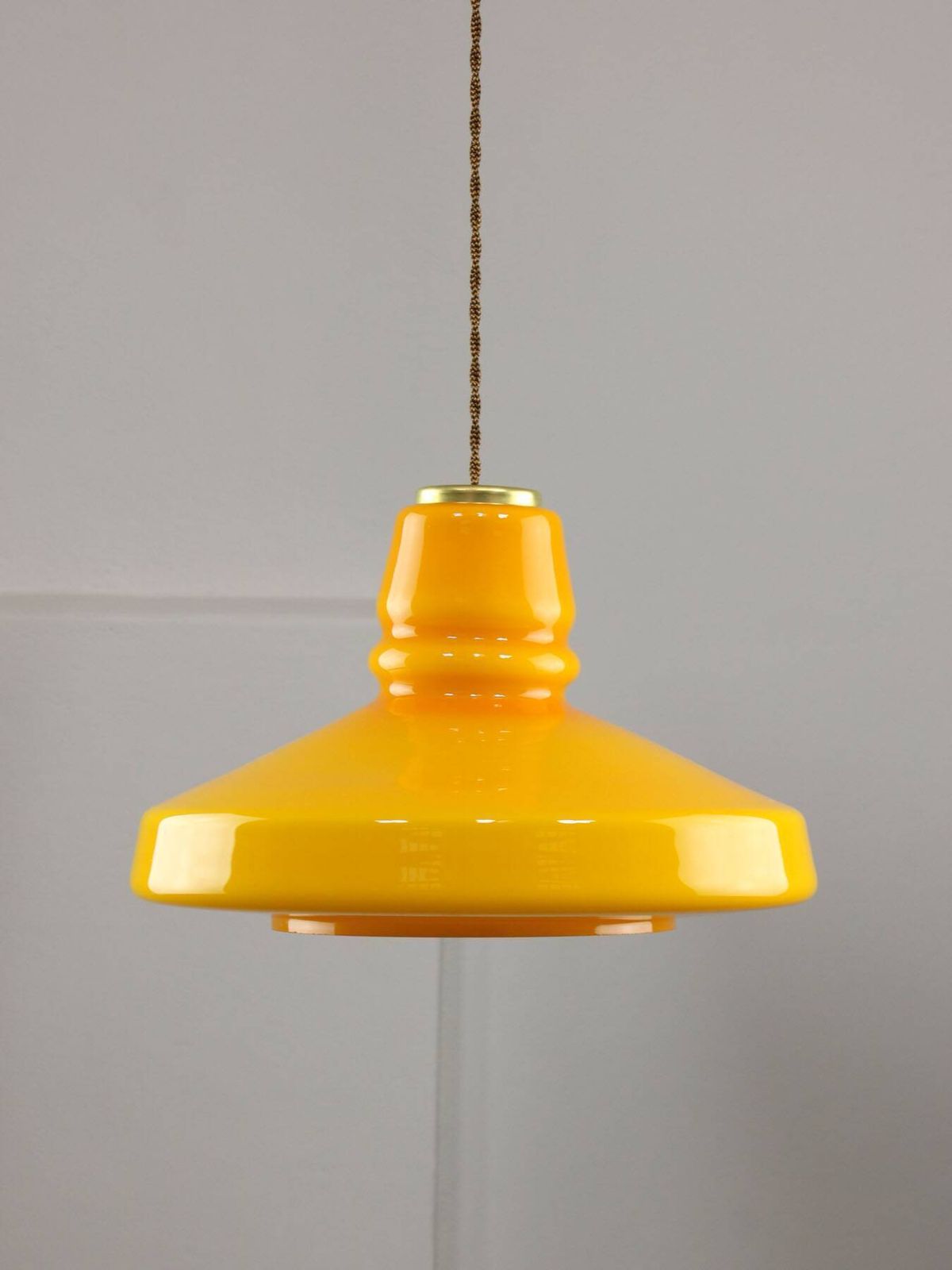 photo furniture Mid Century Italian Yellow Glass And Brass Pendant Lamp