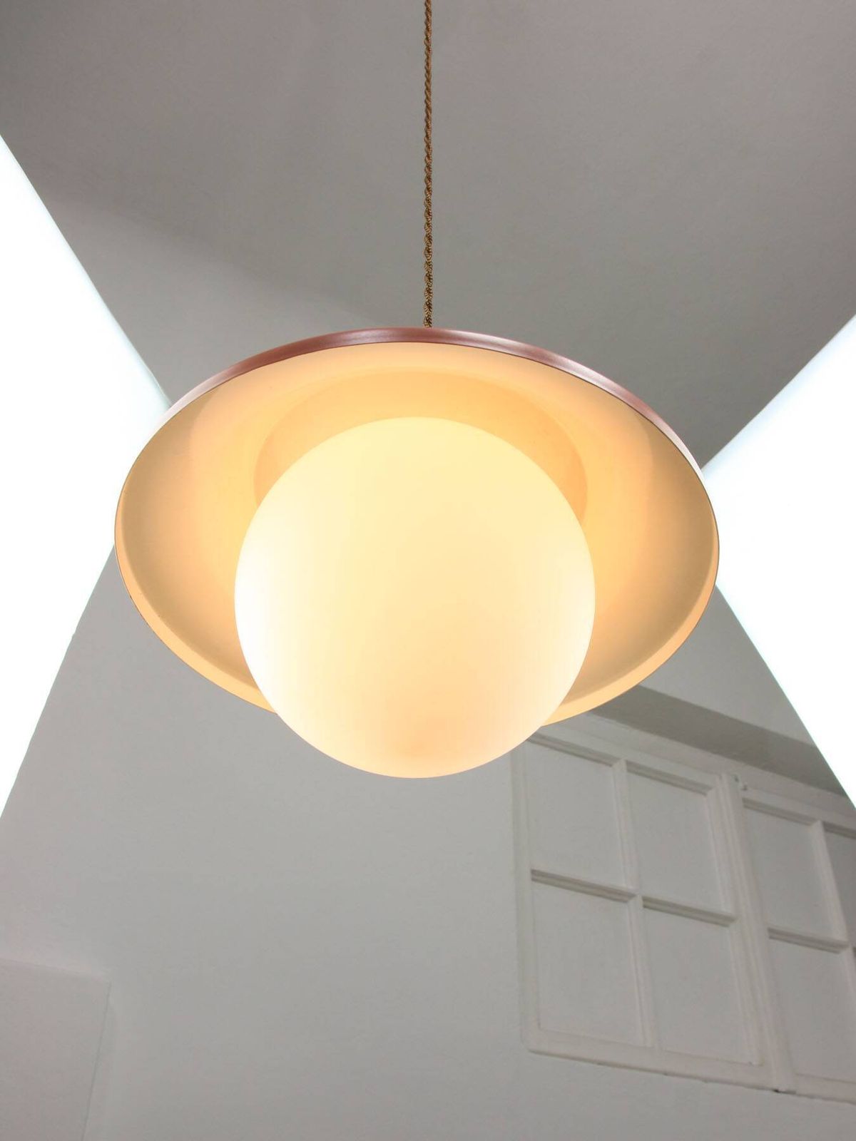 Mid Century Italian Pink Metal And Brass Pendant Lamp photo buy