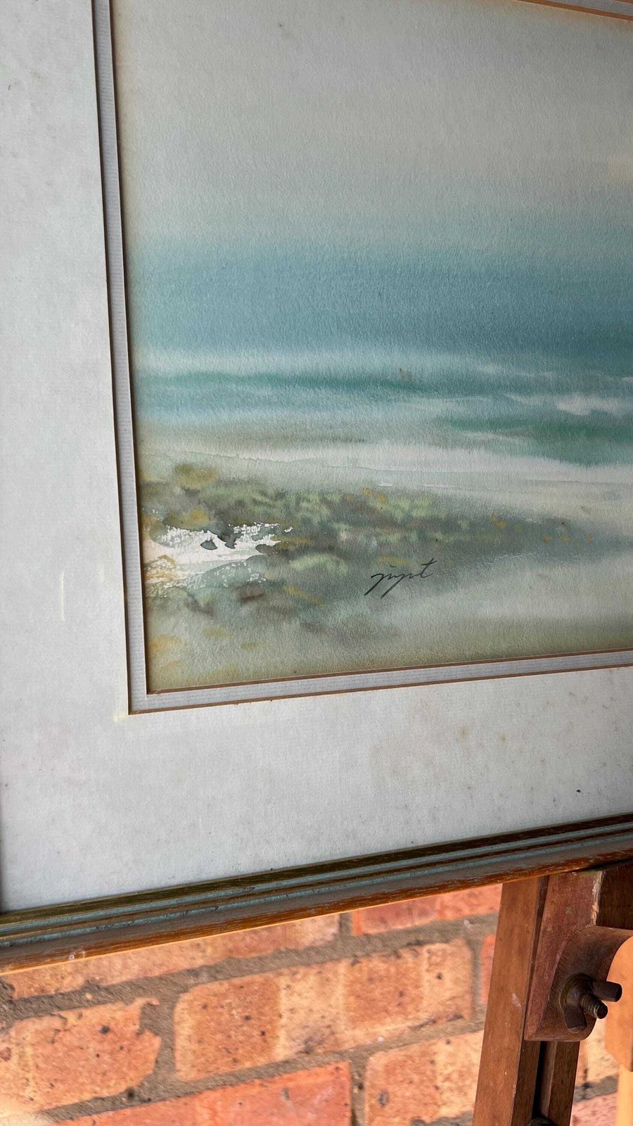 Signed Mid Century Watercolour Seascape Painting – Framed & Glazed photo furniture