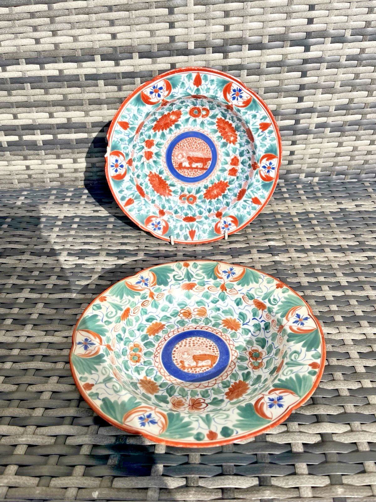 2 Antique C1805 Minton English Porcelain Crazy Cow / Bengal Tiger Soup Bowls A/F photo furniture